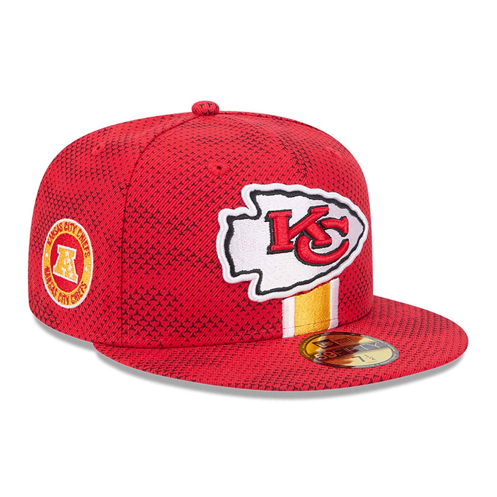 This is a Kansas City Chiefs NFL Sideline 2024 Red 59FIFTY Fitted Cap 1