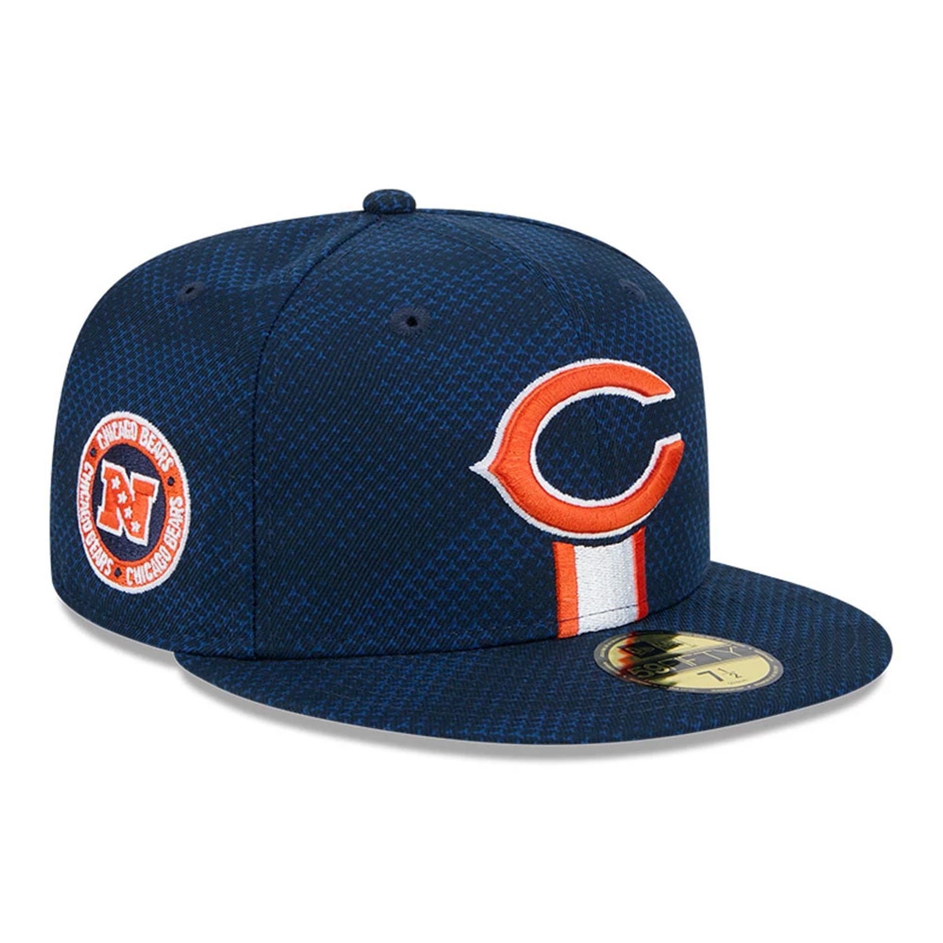 This is a Chicago Bears NFL Sideline 2024 Navy 59FIFTY Fitted Cap 1