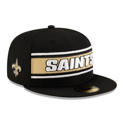 This is a New Orleans Saints NFL Sideline 2024 Black 59FIFTY Fitted Cap 1