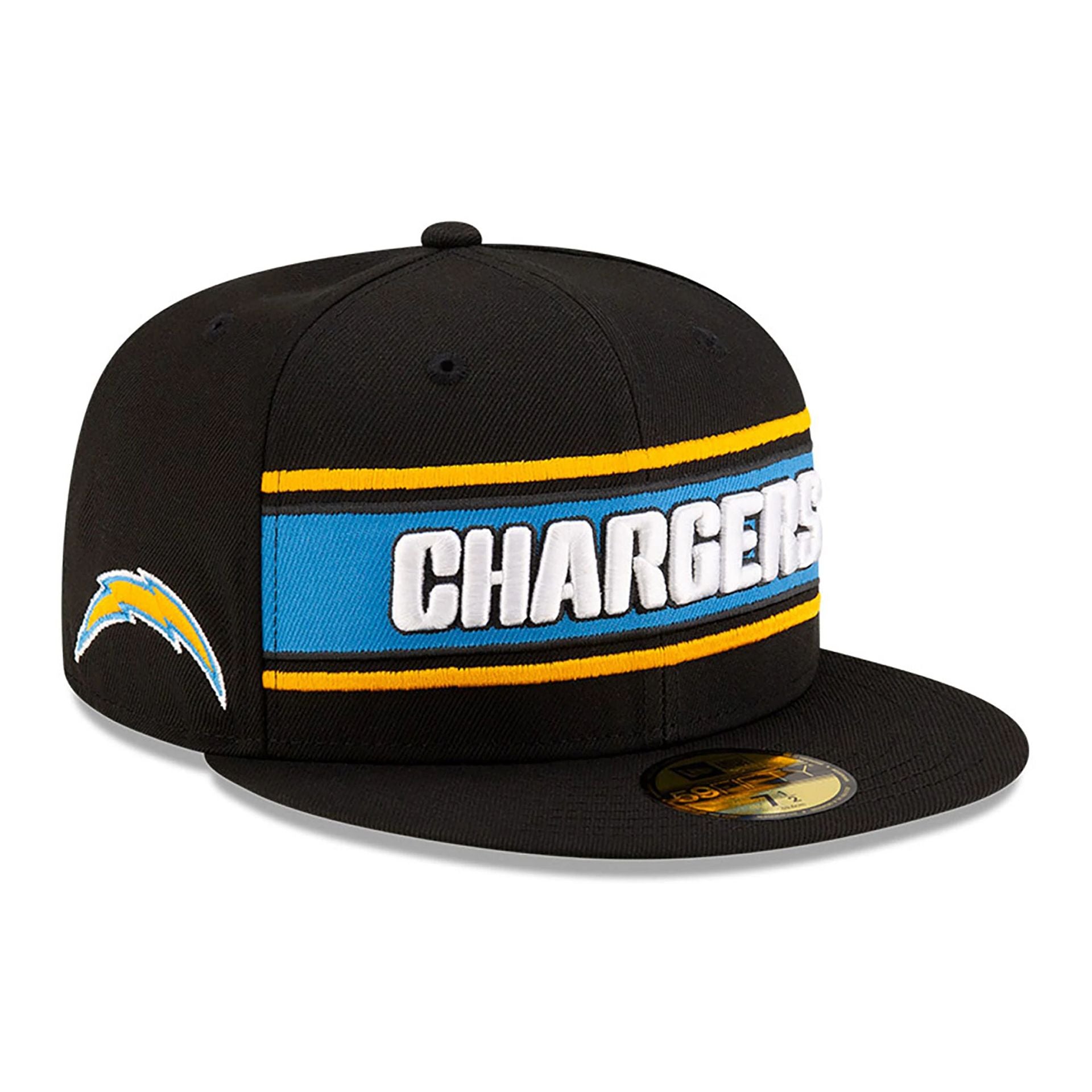 This is a LA Chargers NFL Sideline 2024 Black 59FIFTY Fitted Cap 1