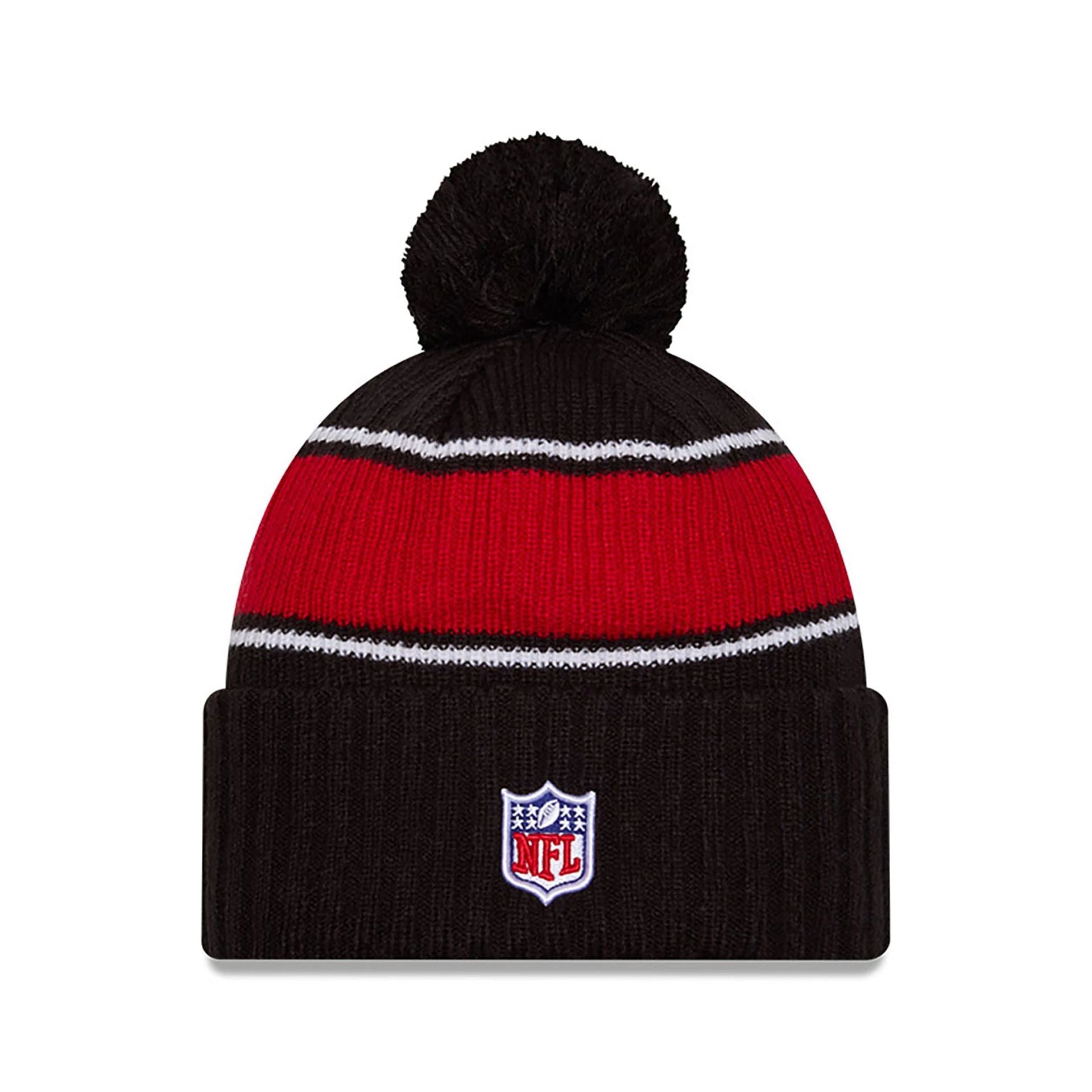 This is a Atlanta Falcons NFL Sideline 2024 Black Sport Knit Beanie Hat 2