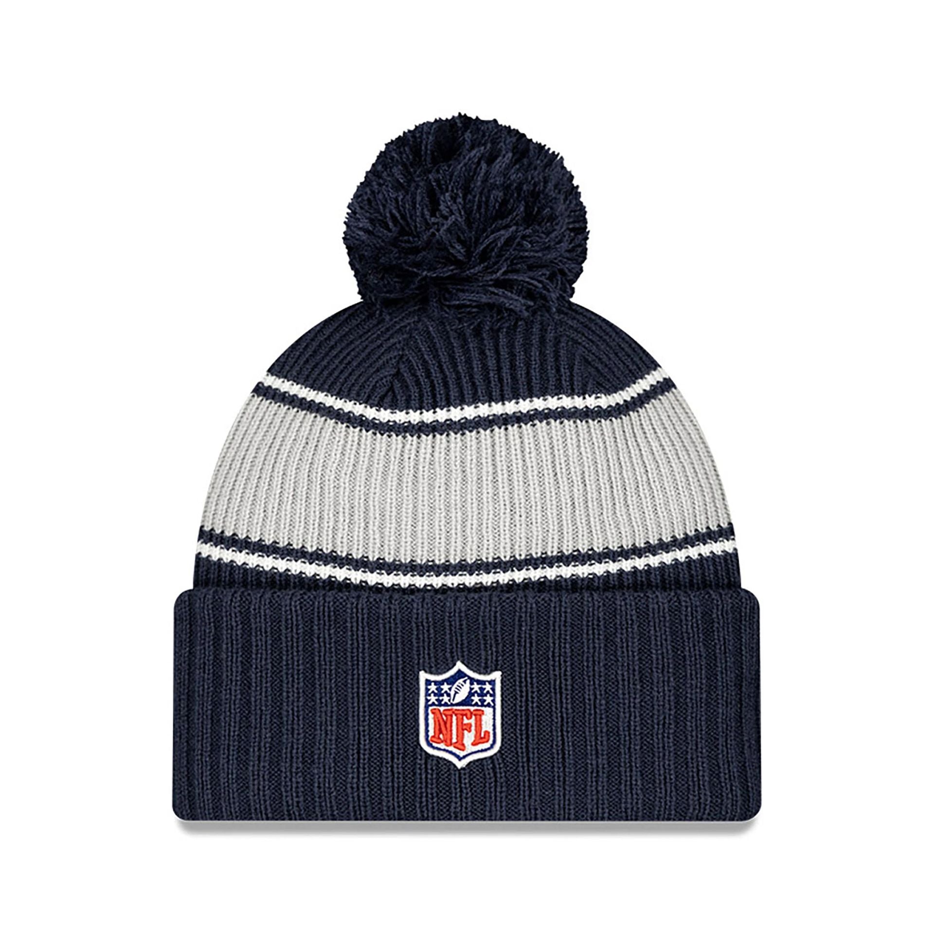 This is a Dallas Cowboys NFL Sideline 2024 Dark Blue Sport Knit Beanie Hat 2