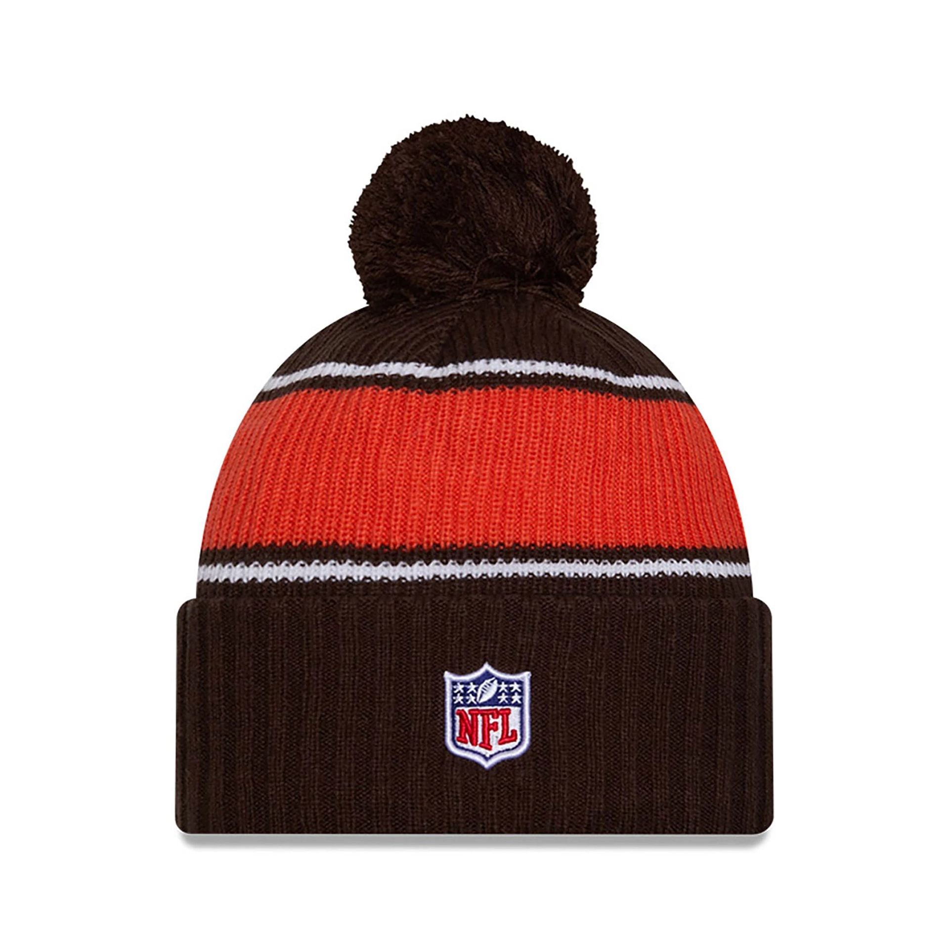 This is a Cleveland Browns NFL Sideline 2024 Dark Brown Sport Knit Beanie Hat 2