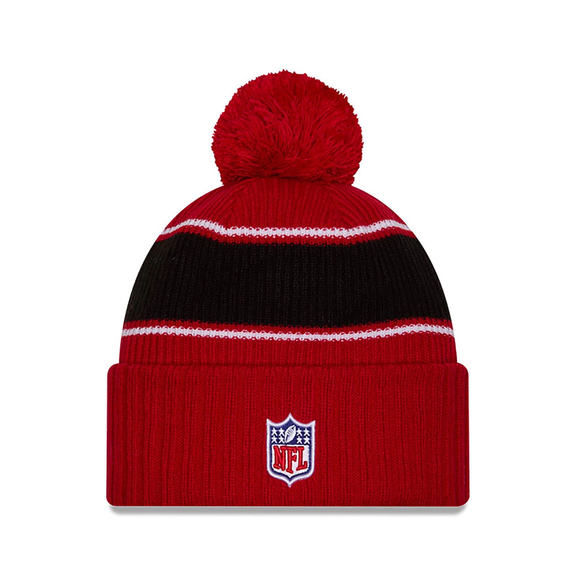 This is a San Francisco 49ers NFL Sideline 2024 Red Sport Knit Beanie Hat 2