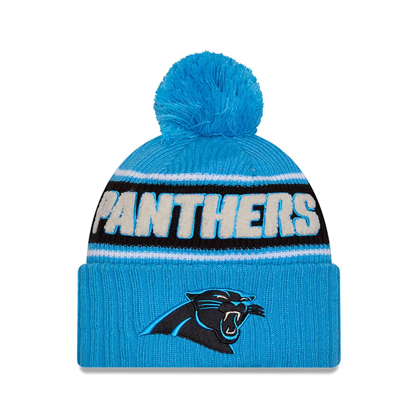 This is a Carolina Panthers NFL Sideline 2024 Blue Sport Knit Beanie Hat 1