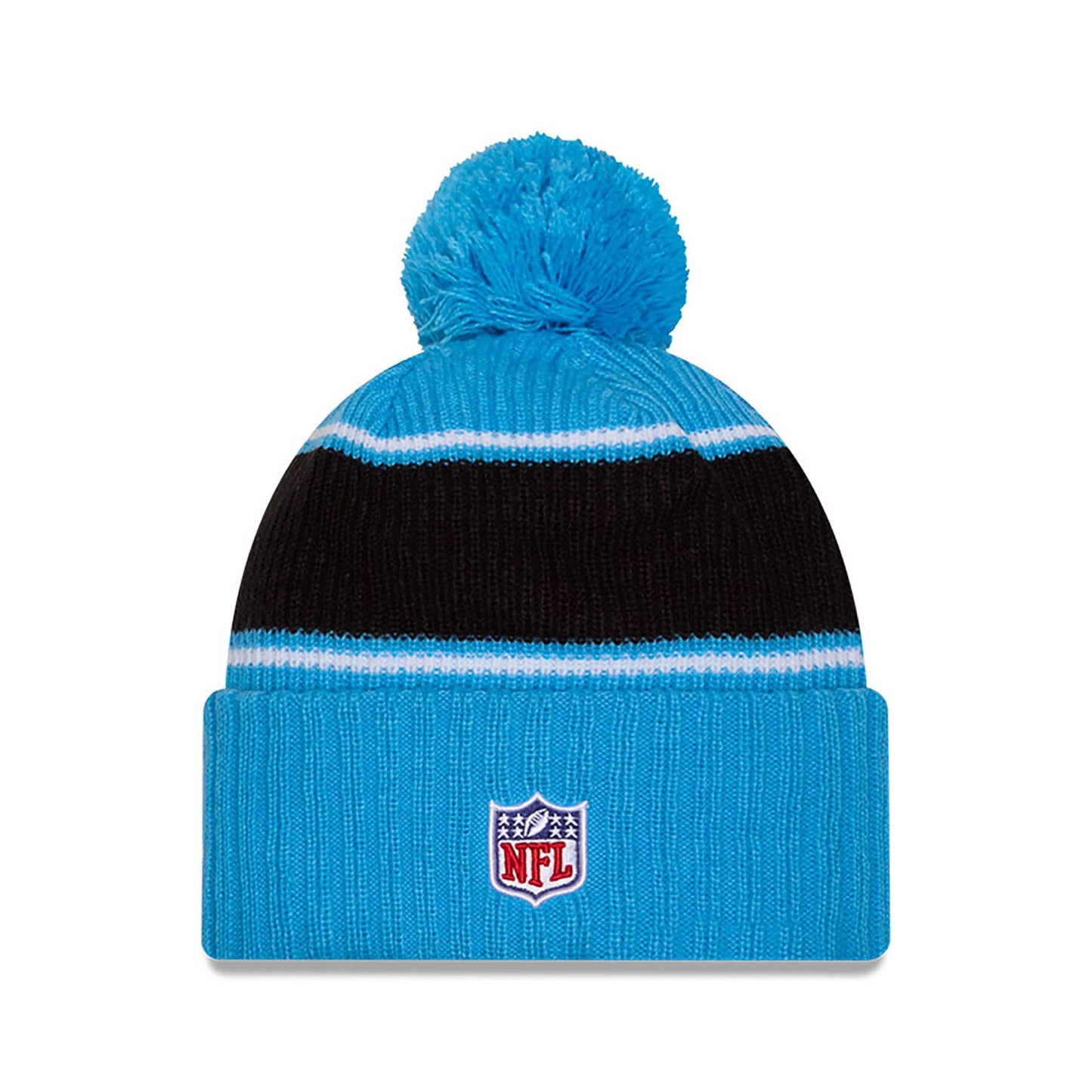 This is a Carolina Panthers NFL Sideline 2024 Blue Sport Knit Beanie Hat 2