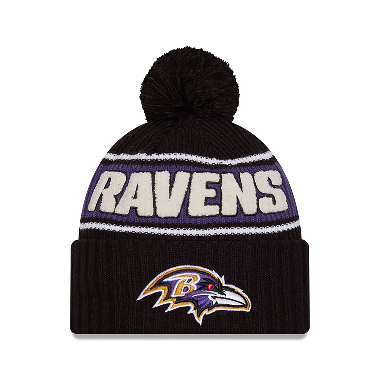 This is a Baltimore Ravens NFL Sideline 2024 Black Sport Knit Beanie Hat 1