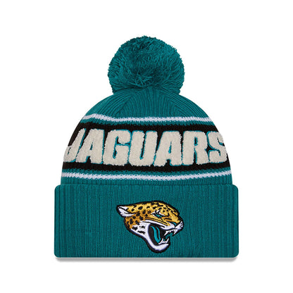 This is a Jacksonville Jaguars NFL Sideline 2024 Turquoise Sport Knit Beanie Hat 1