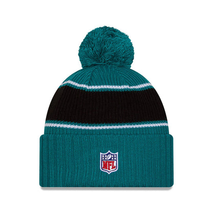 This is a Jacksonville Jaguars NFL Sideline 2024 Turquoise Sport Knit Beanie Hat 2