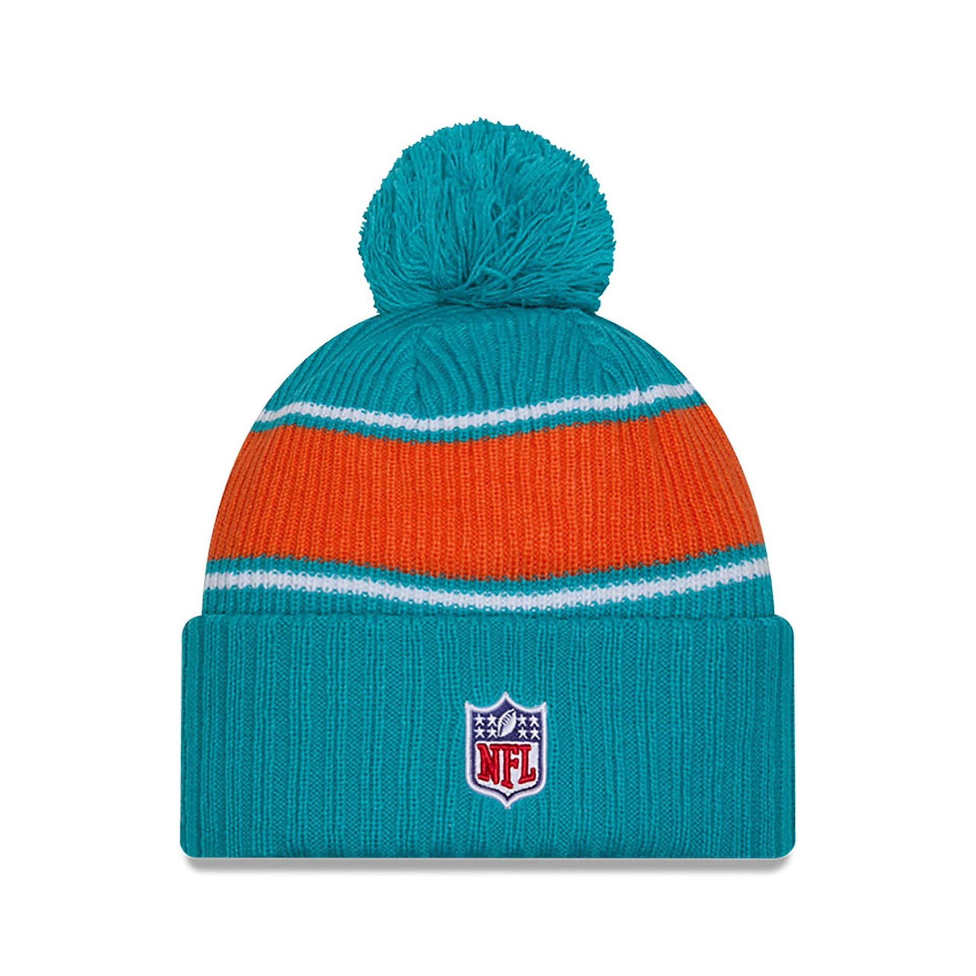 This is a Miami Dolphins NFL Sideline 2024 Turquoise Sport Knit Beanie Hat 2