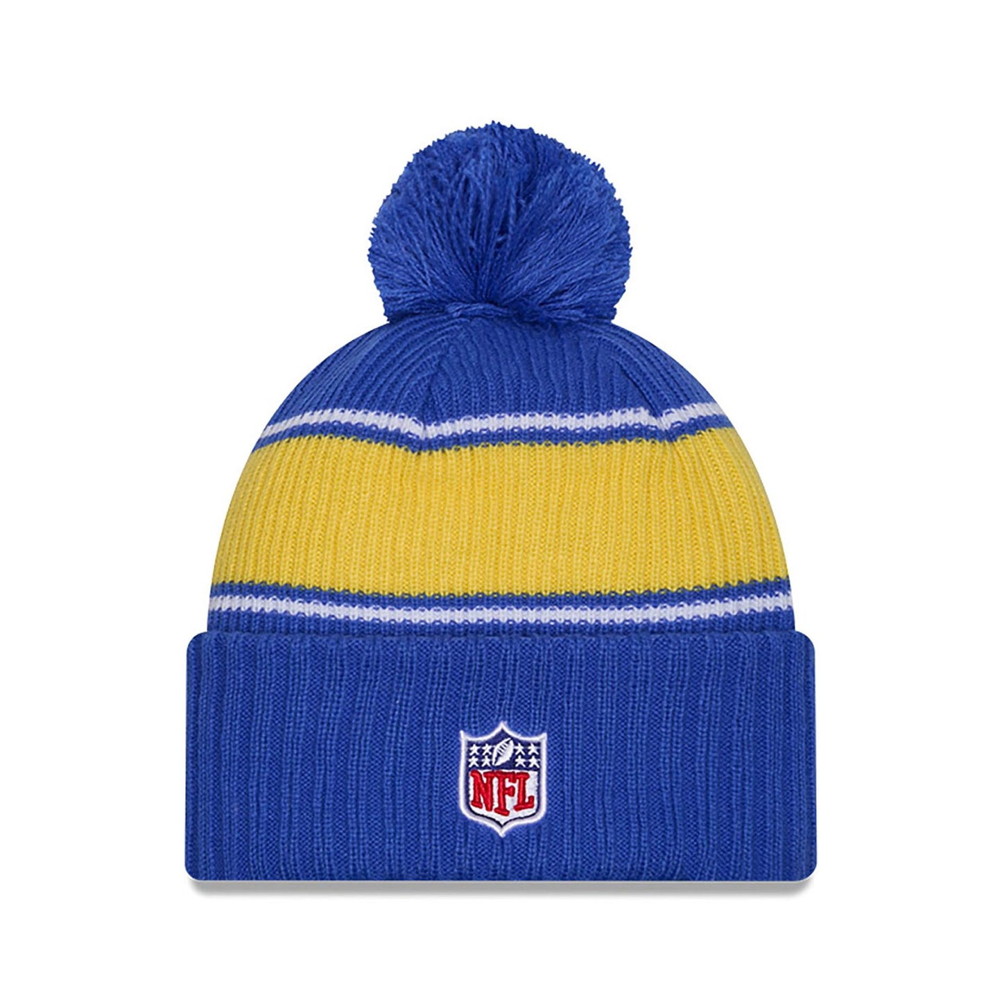 This is a LA Rams NFL Sideline 2024 Blue Sport Knit Beanie Hat 2