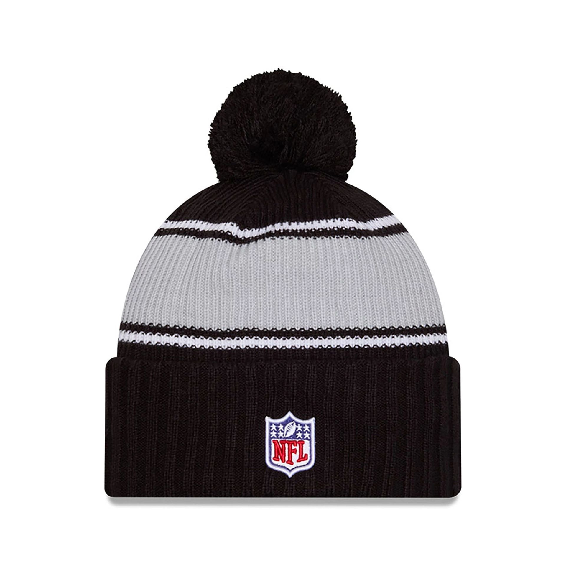 This is a Las Vegas Raiders NFL Sideline 2024 Black Sport Knit Beanie Hat 2