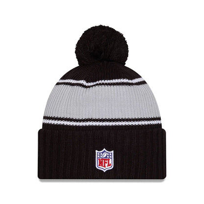 This is a Las Vegas Raiders NFL Sideline 2024 Black Sport Knit Beanie Hat 2