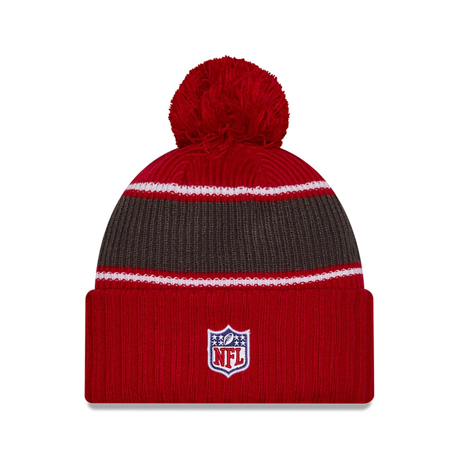 This is a Tampa Bay Buccaneers NFL Sideline 2024 Red Sport Knit Beanie Hat 2