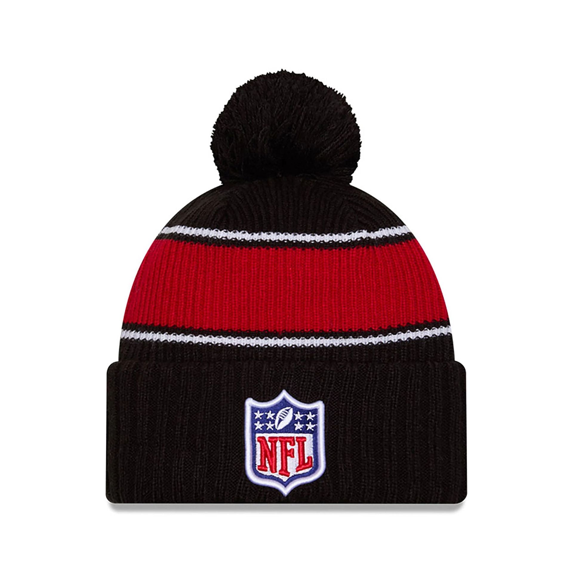 This is a NFL Official Logo NFL Sideline 2024 Black Sport Knit Beanie Hat 1