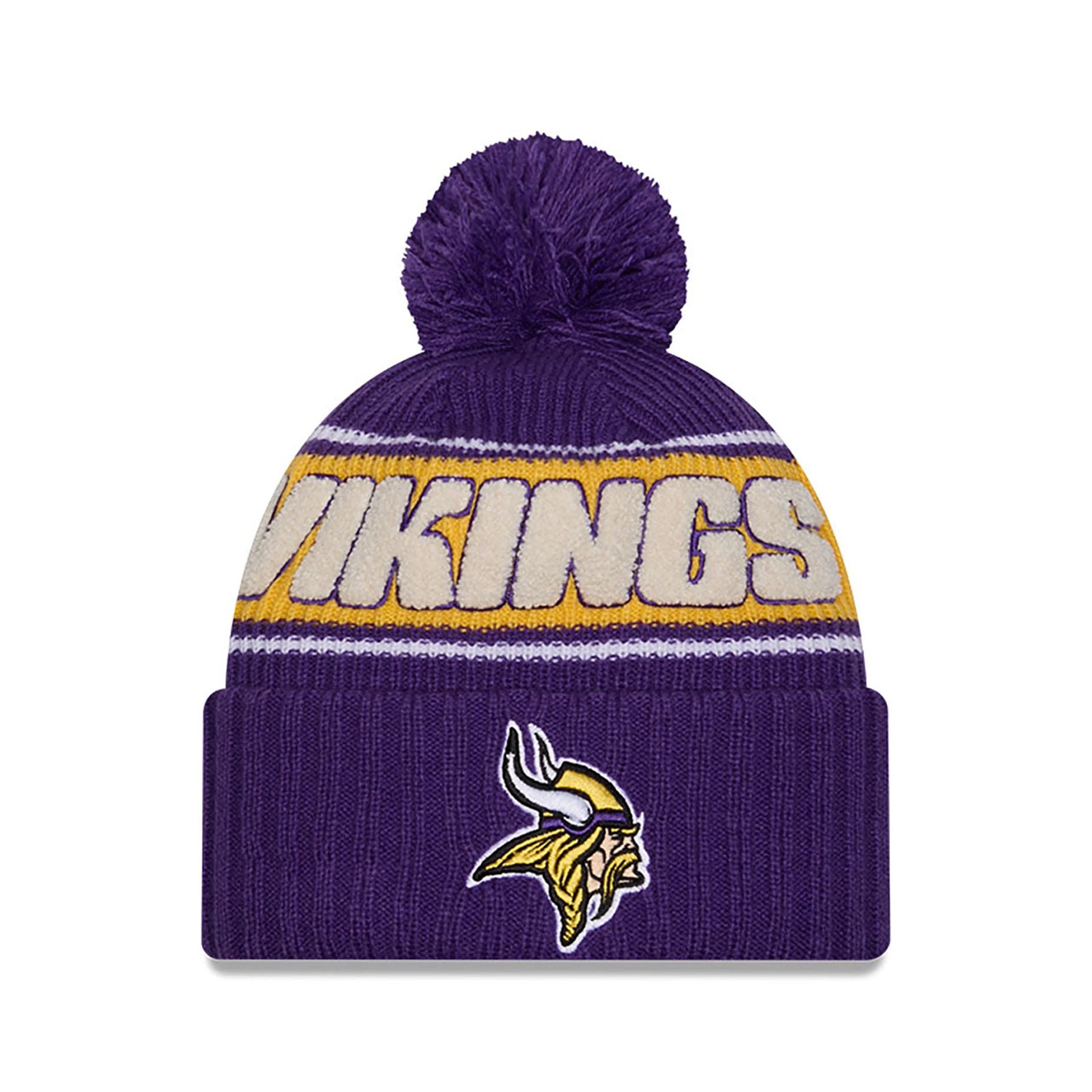 This is a Minnesota Vikings NFL Sideline 2024 Purple Sport Knit Beanie Hat 1