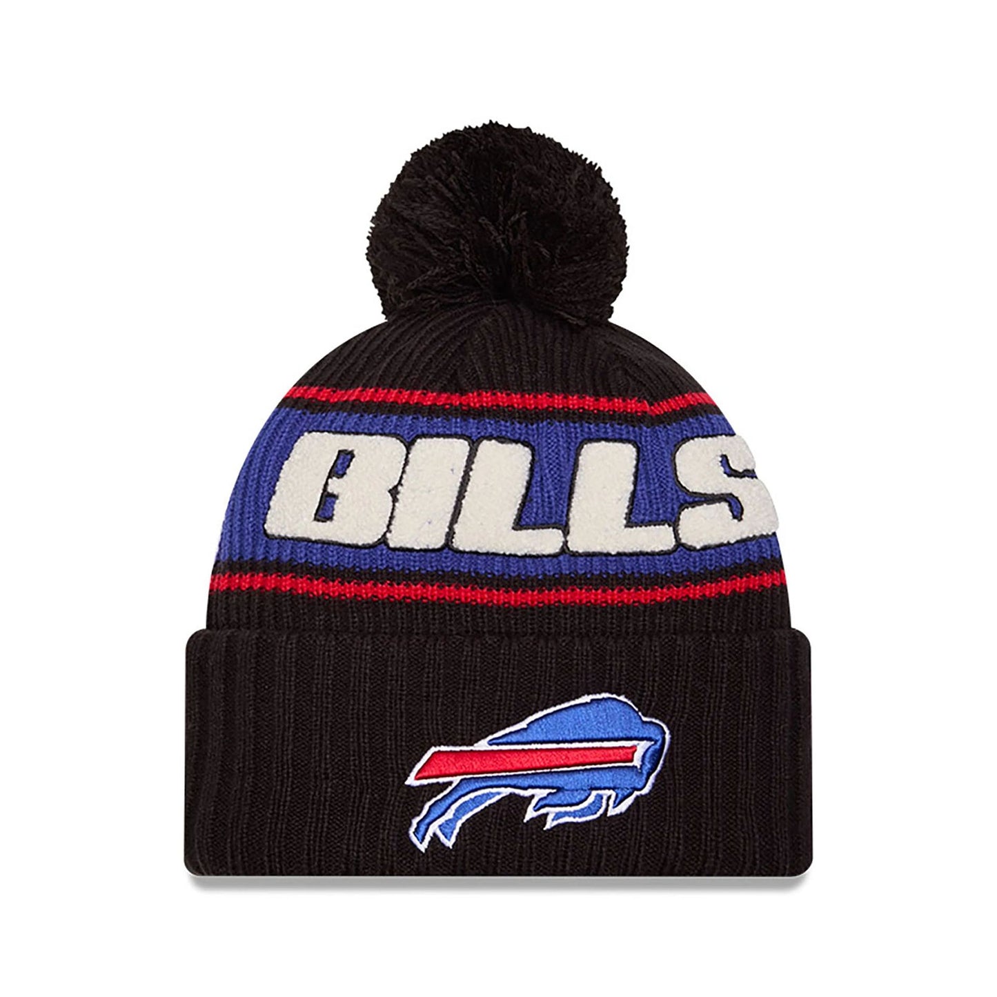 This is a Buffalo Bills NFL Sideline 2024 Black Sport Knit Beanie Hat 1