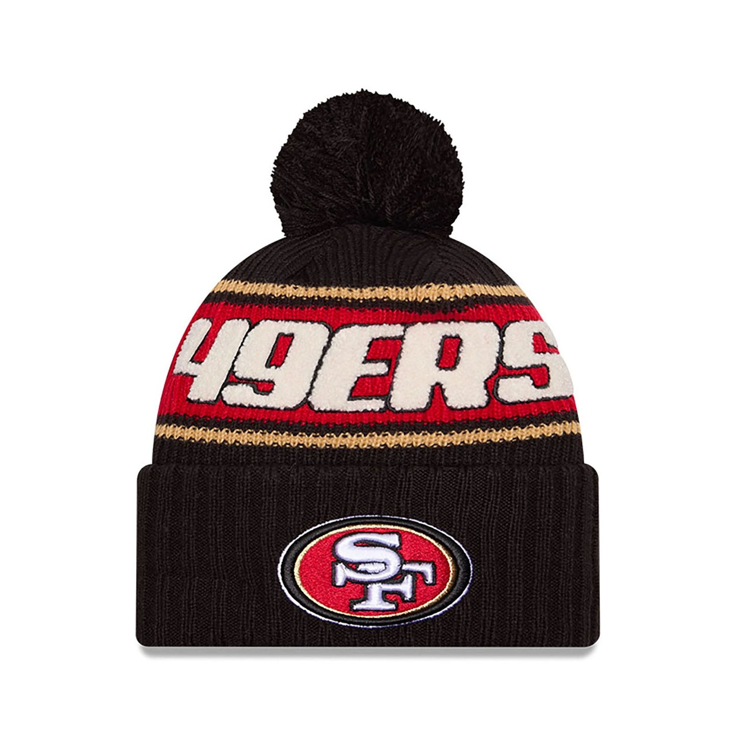 This is a San Francisco 49ers NFL Sideline 2024 Black Sport Knit Beanie Hat 1