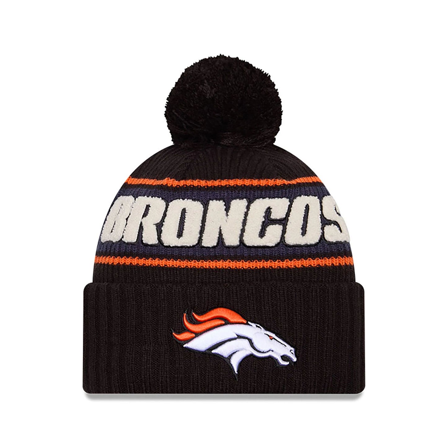 This is a Denver Broncos NFL Sideline 2024 Black Sport Knit Beanie Hat 1