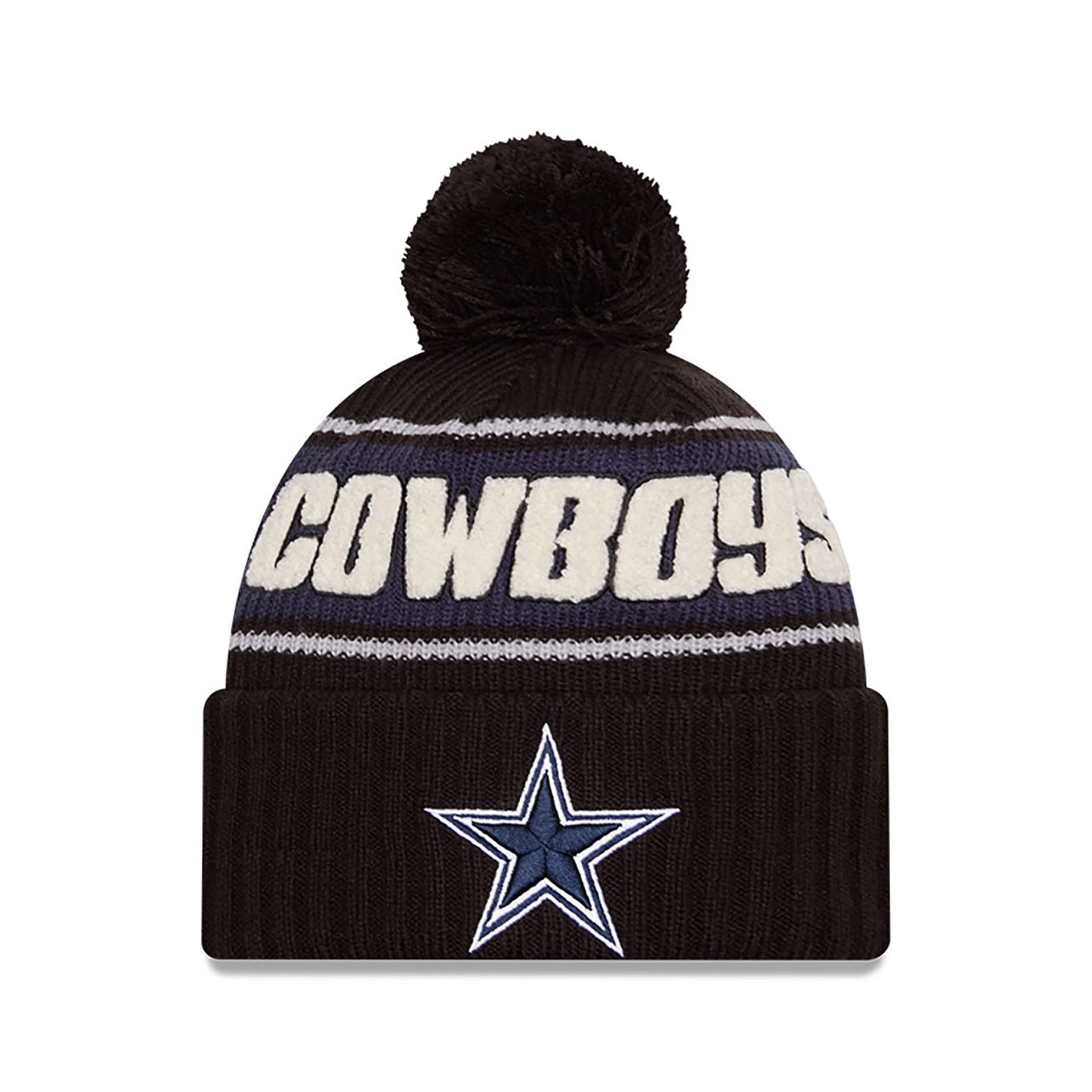 This is a Dallas Cowboys NFL Sideline 2024 Black Sport Knit Beanie Hat 1