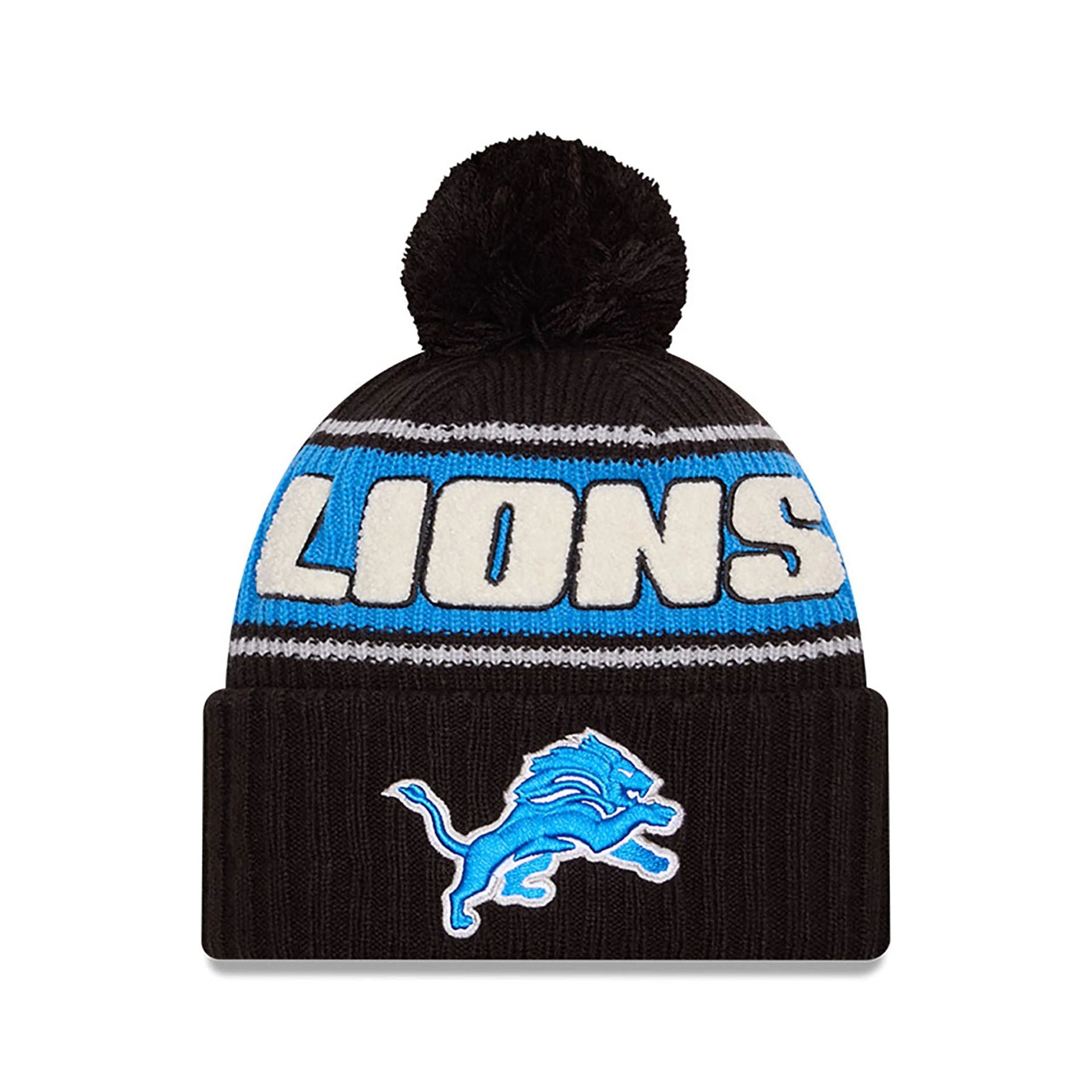 This is a Detroit Lions NFL Sideline 2024 Black Sport Knit Beanie Hat 1