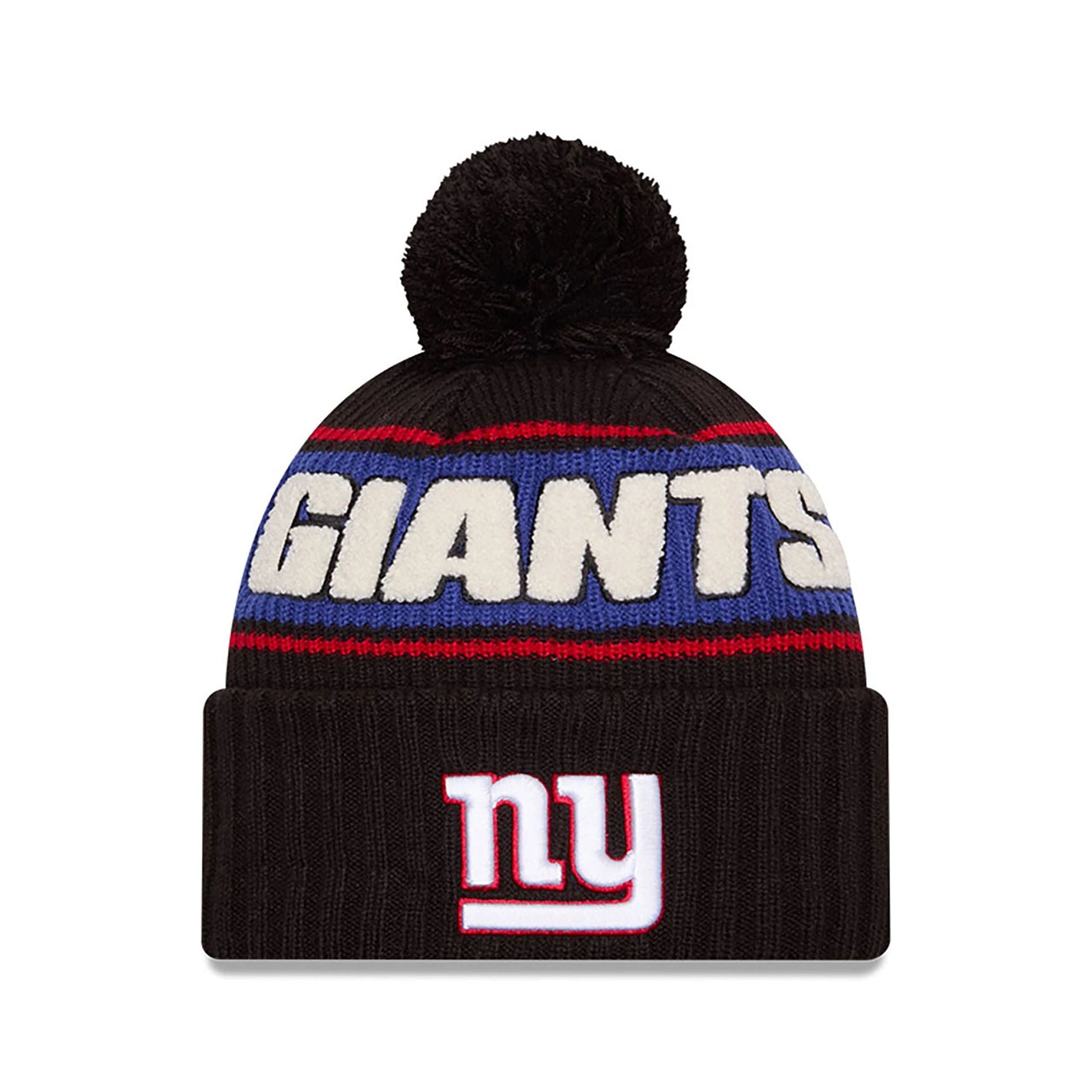 This is a New York Giants NFL Sideline 2024 Black Sport Knit Beanie Hat 1