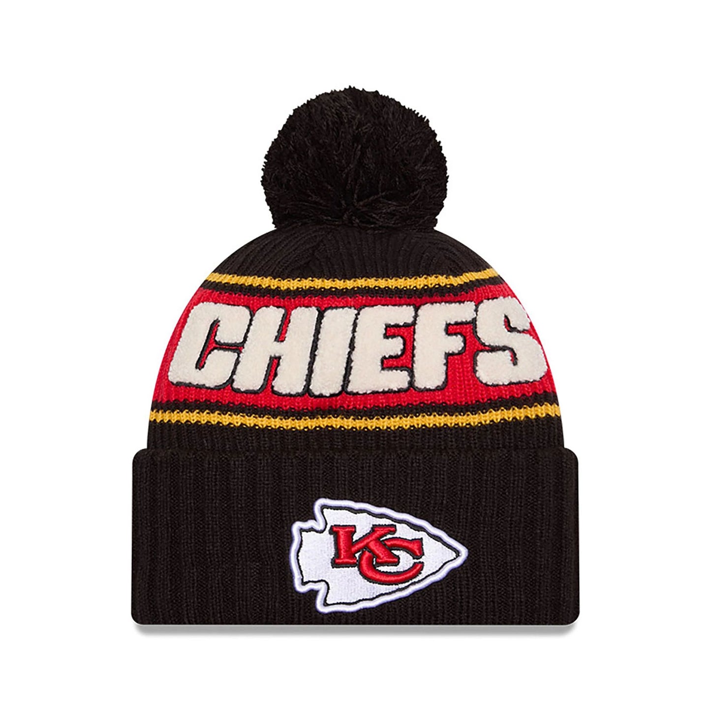 This is a Kansas City Chiefs NFL Sideline 2024 Black Sport Knit Beanie Hat 1