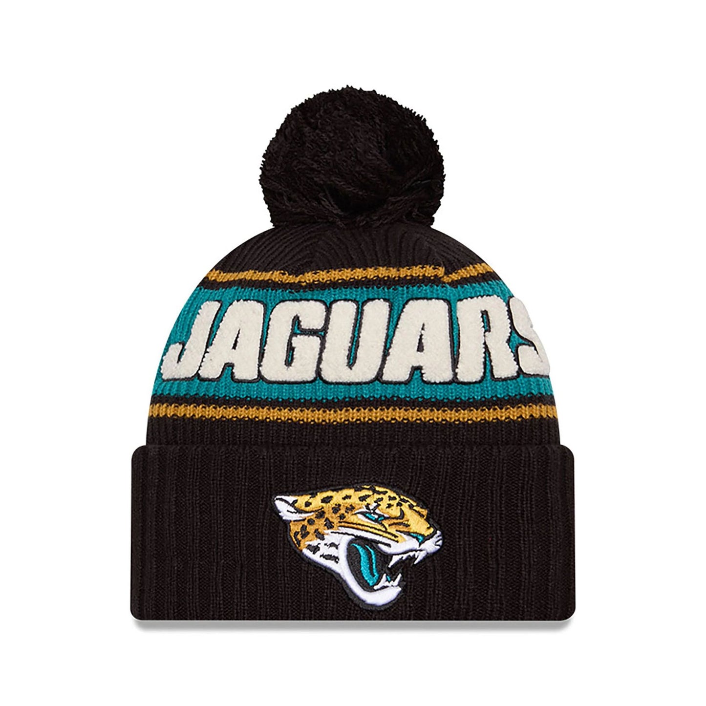 This is a Jacksonville Jaguars NFL Sideline 2024 Black Sport Knit Beanie Hat 1