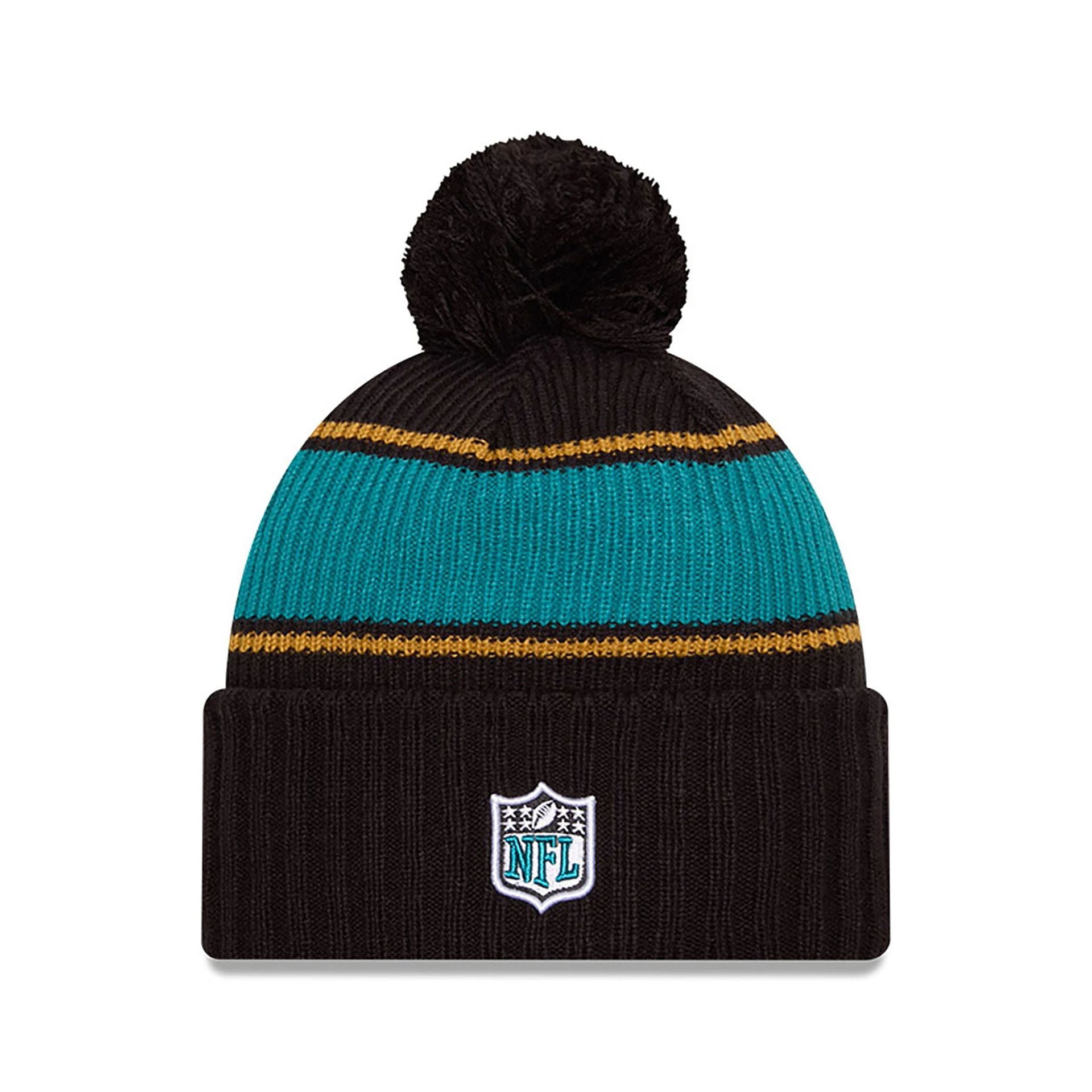 This is a Jacksonville Jaguars NFL Sideline 2024 Black Sport Knit Beanie Hat 2