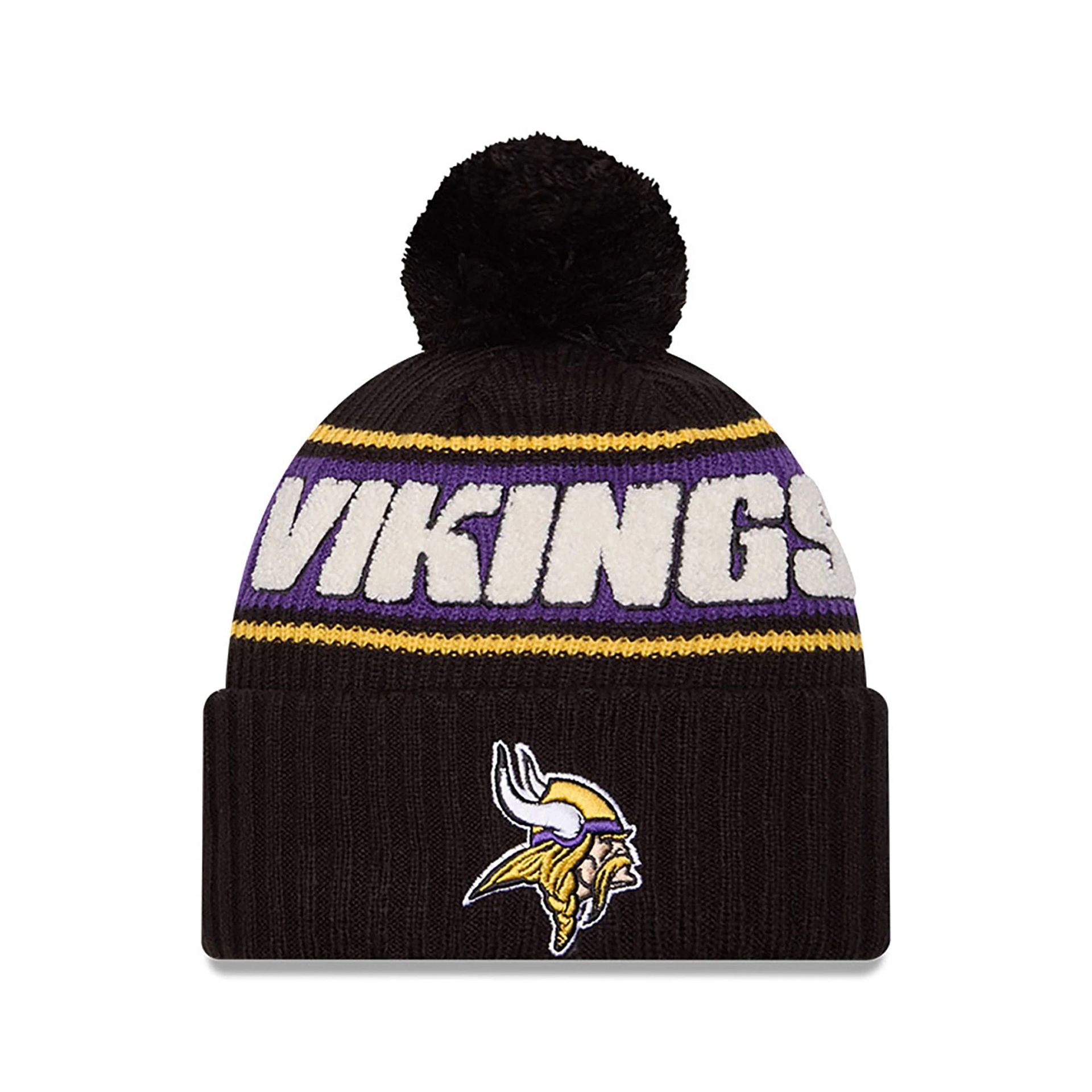 This is a Minnesota Vikings NFL Sideline 2024 Black Sport Knit Beanie Hat 1