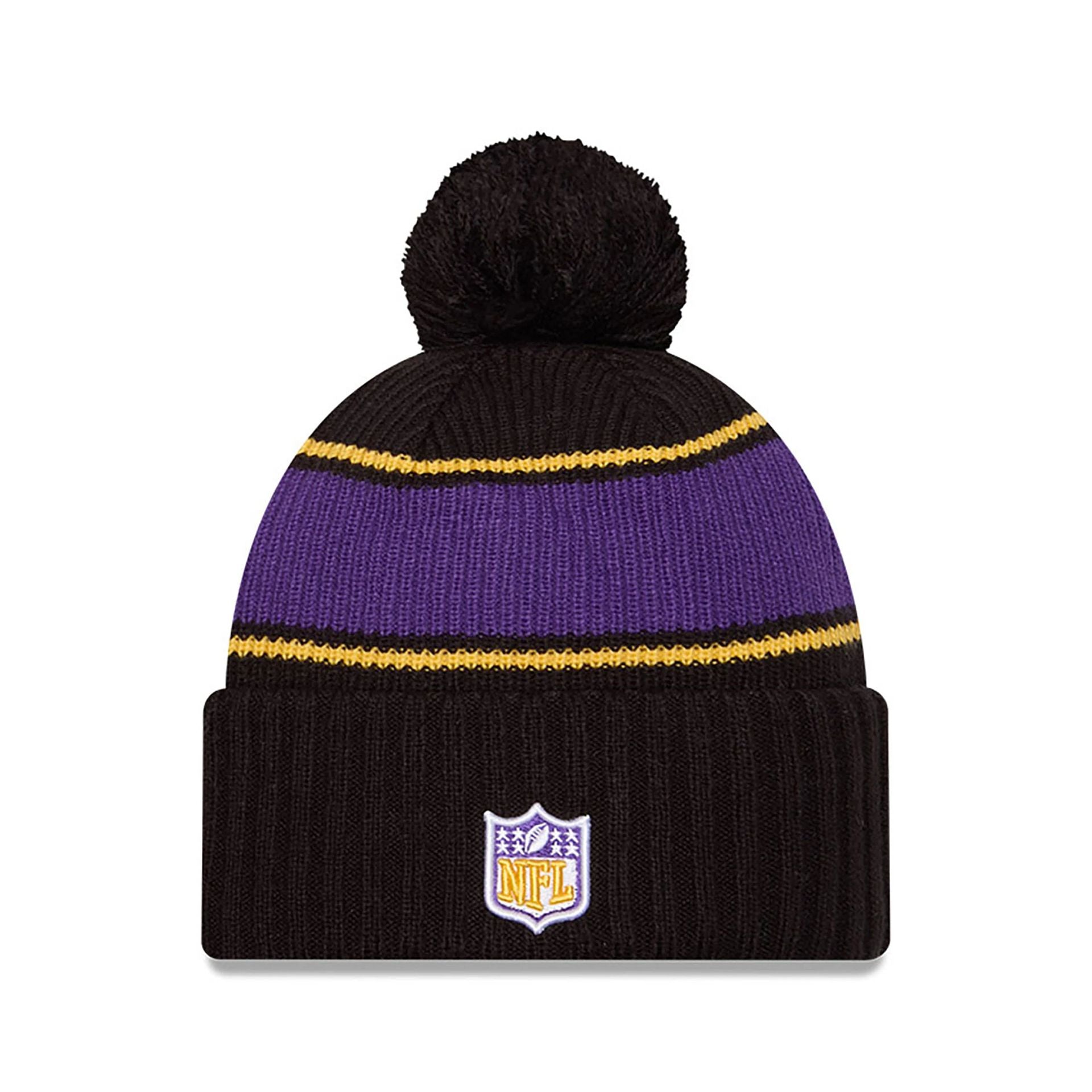 This is a Minnesota Vikings NFL Sideline 2024 Black Sport Knit Beanie Hat 2