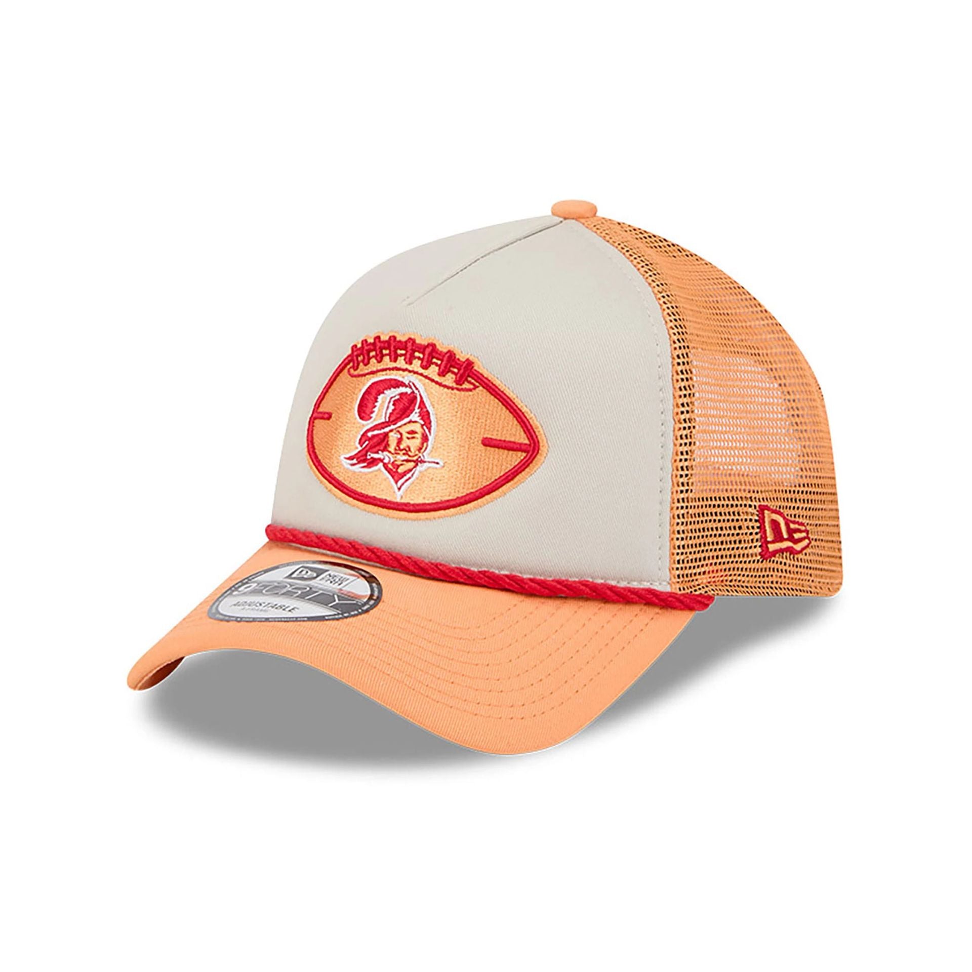 This is a Tampa Bay Buccaneers NFL Sideline 2024 Historic Orange 9FORTY A-Frame Adjustable Cap 1