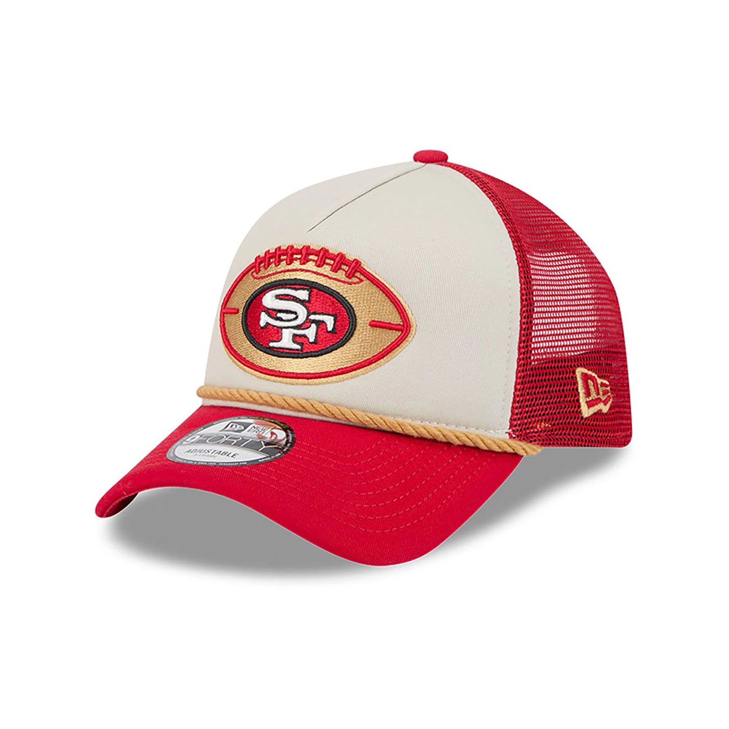 This is a San Francisco 49ers NFL Sideline 2024 Historic Red 9FORTY A-Frame Adjustable Cap 1