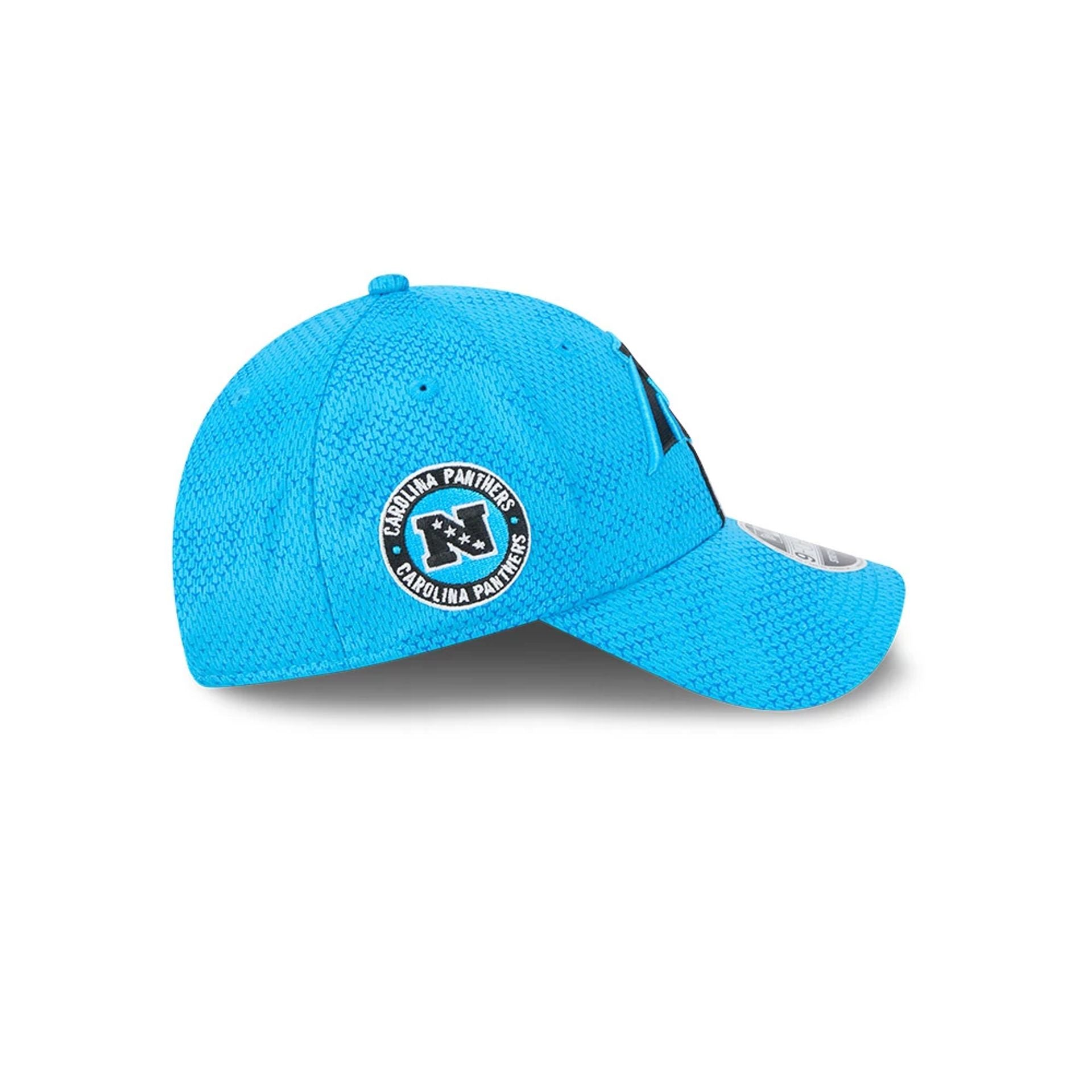 This is a Carolina Panthers Youth NFL Sideline 2024 Blue 9FORTY Stretch Snap Adjustable Cap 6