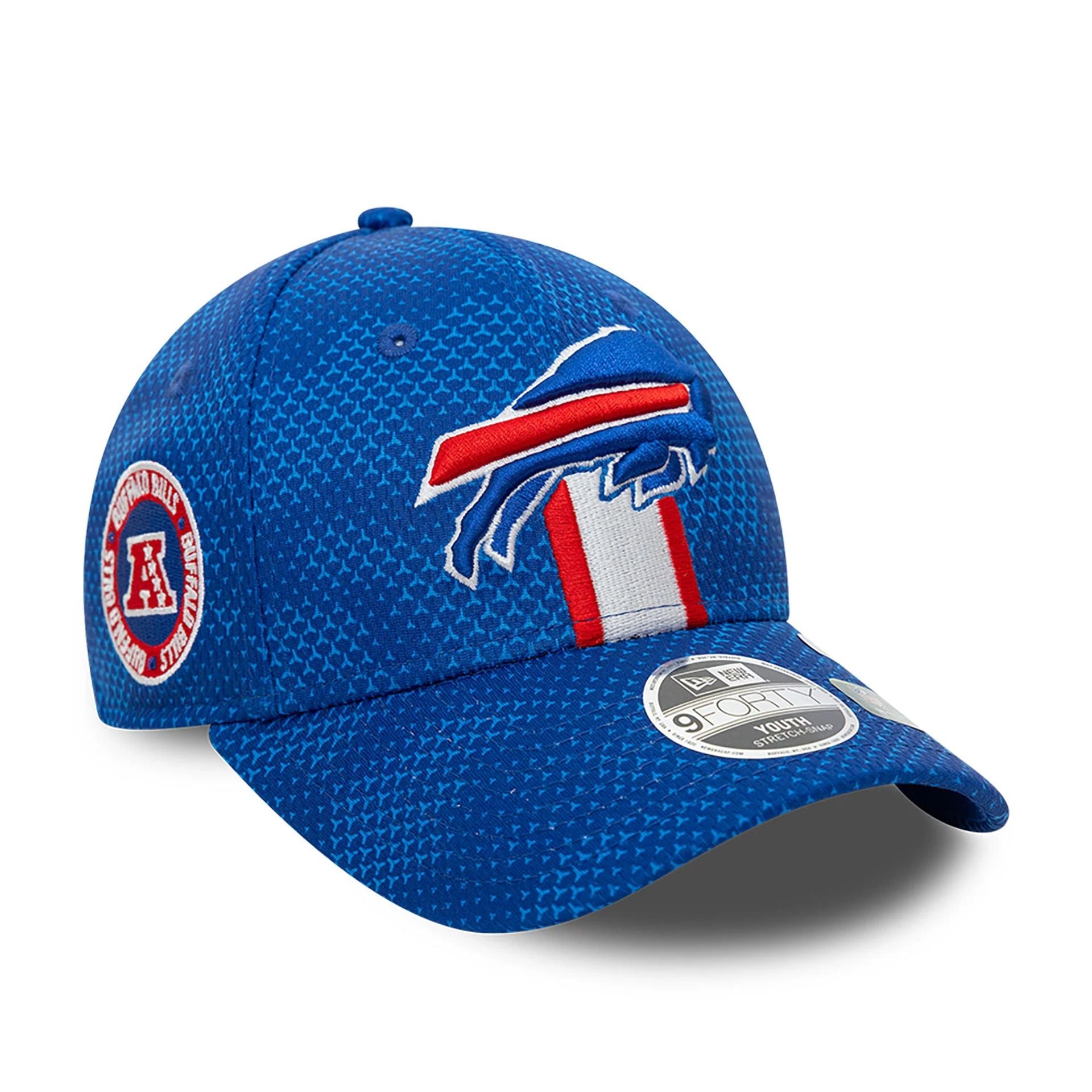 This is a Buffalo Bills Youth NFL Sideline 2024 Blue 9FORTY Stretch Snap Cap 1