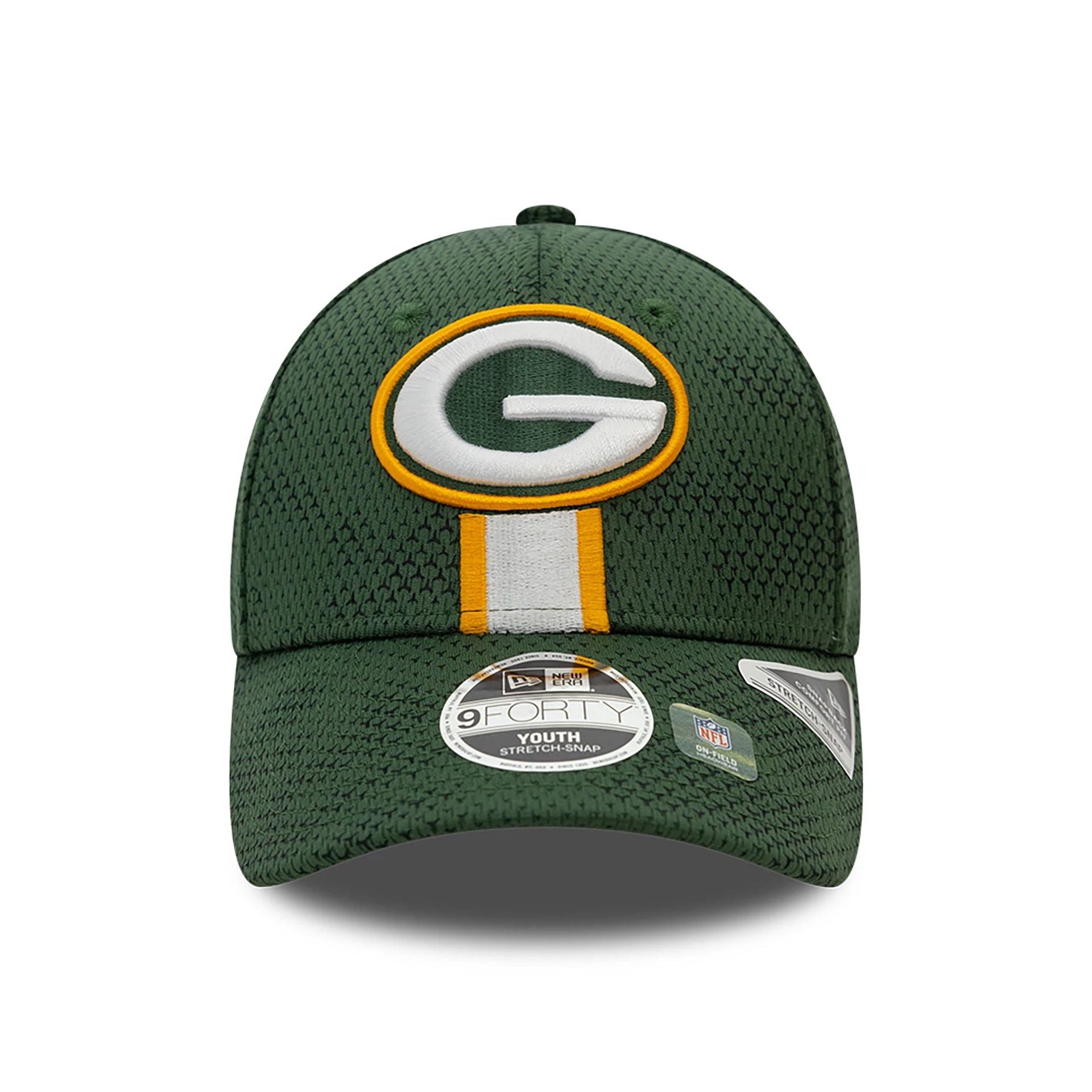 This is a Green Bay Packers Youth NFL Sideline 2024 Dark Green 9FORTY Stretch Snap Cap 2