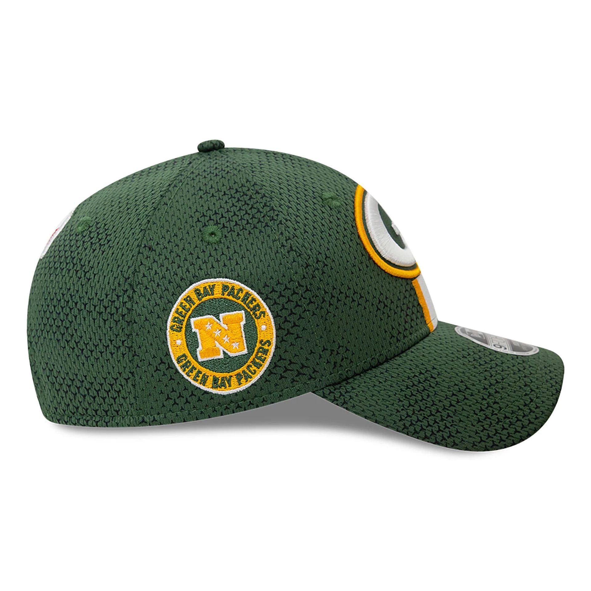 This is a Green Bay Packers Youth NFL Sideline 2024 Dark Green 9FORTY Stretch Snap Cap 6