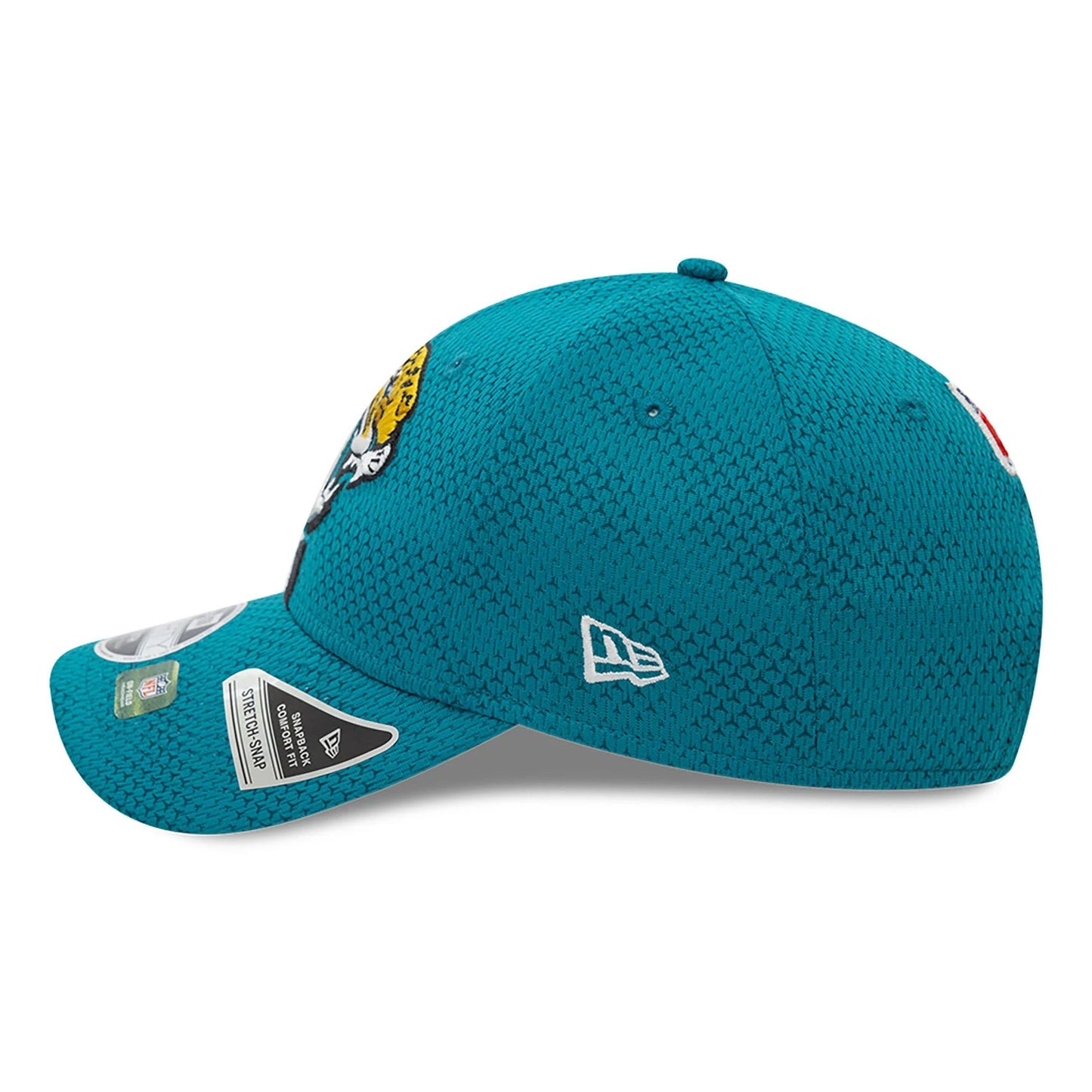 This is a Jacksonville Jaguars Youth NFL Sideline 2024 Turquoise 9FORTY Stretch Snap Cap 7