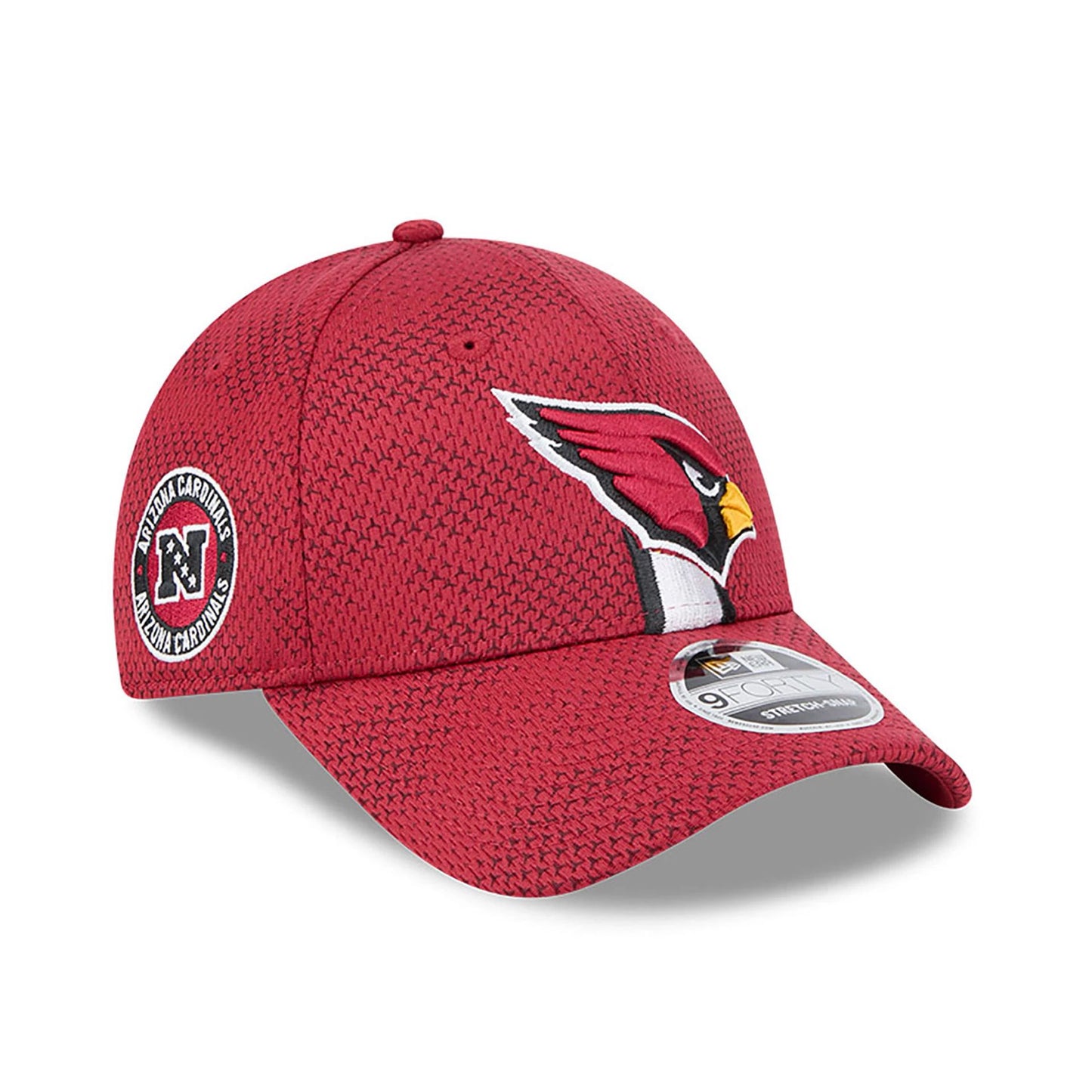 This is a Arizona Cardinals NFL Sideline 2024 Dark Red 9FORTY Stretch Snap Cap 1