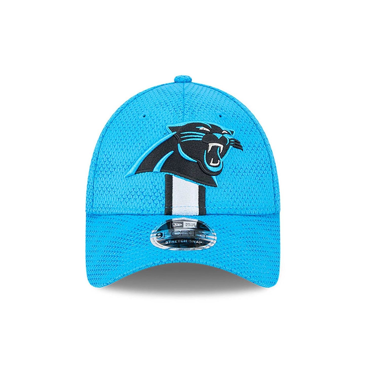 This is a Carolina Panthers NFL Sideline 2024 Blue 9FORTY Stretch Snap Cap 2