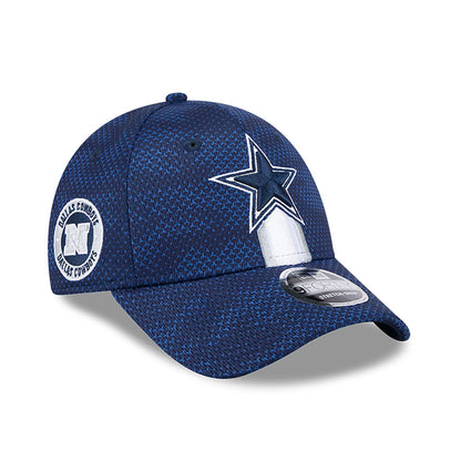 This is a Dallas Cowboys NFL Sideline 2024 Dark Blue 9FORTY Stretch Snap Cap 1