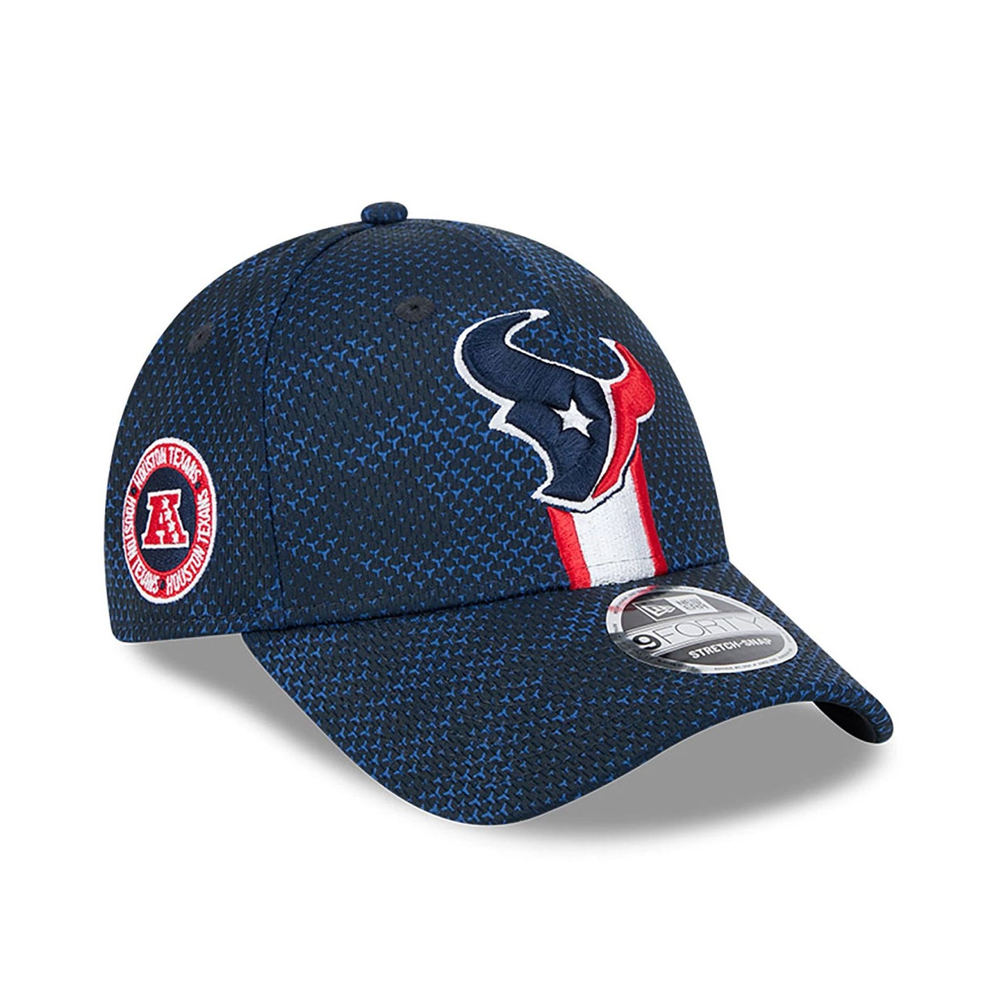 This is a Houston Texans NFL Sideline 2024 Navy 9FORTY Stretch Snap Cap 1