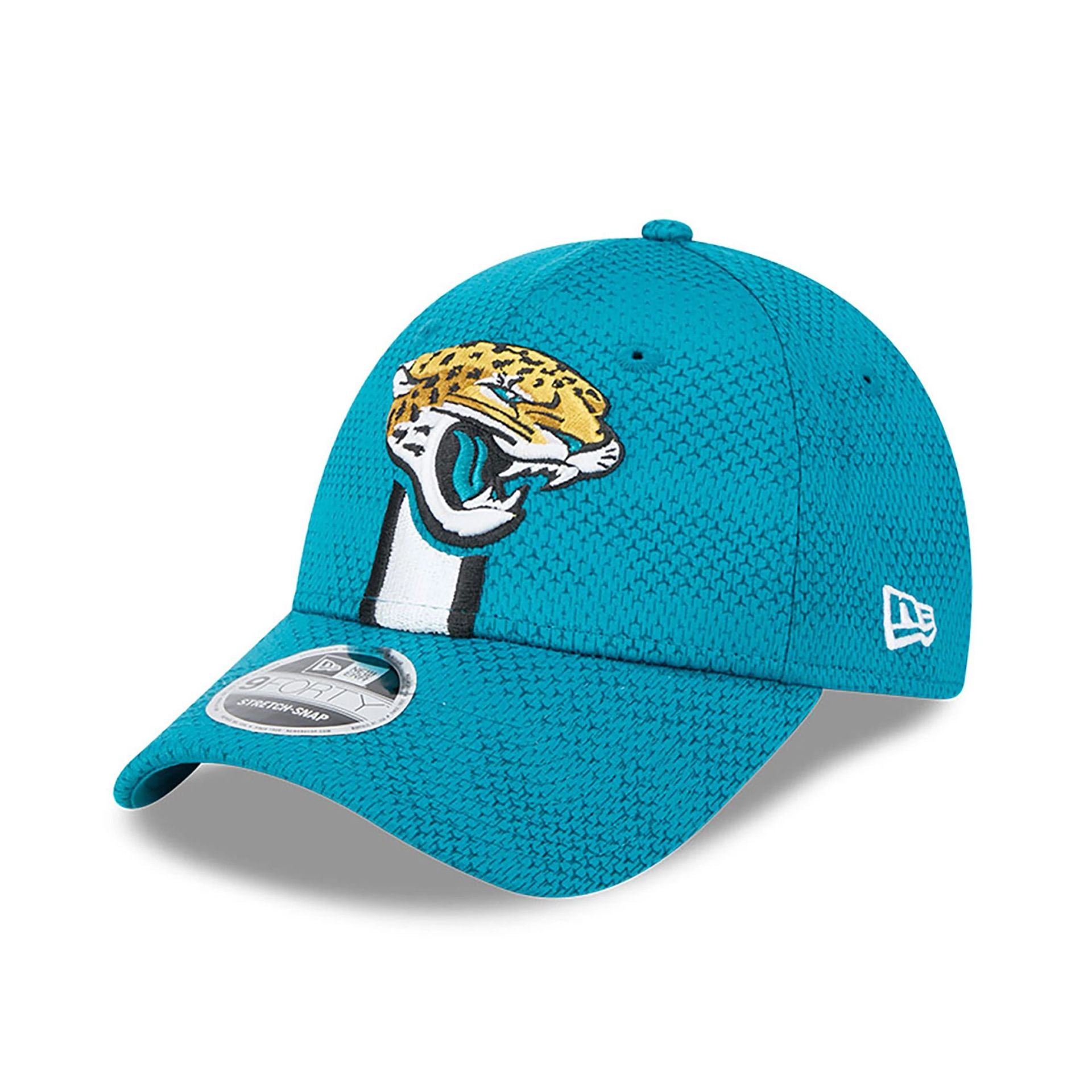 This is a Jacksonville Jaguars NFL Sideline 2024 Turquoise 9FORTY Stretch Snap Cap 2