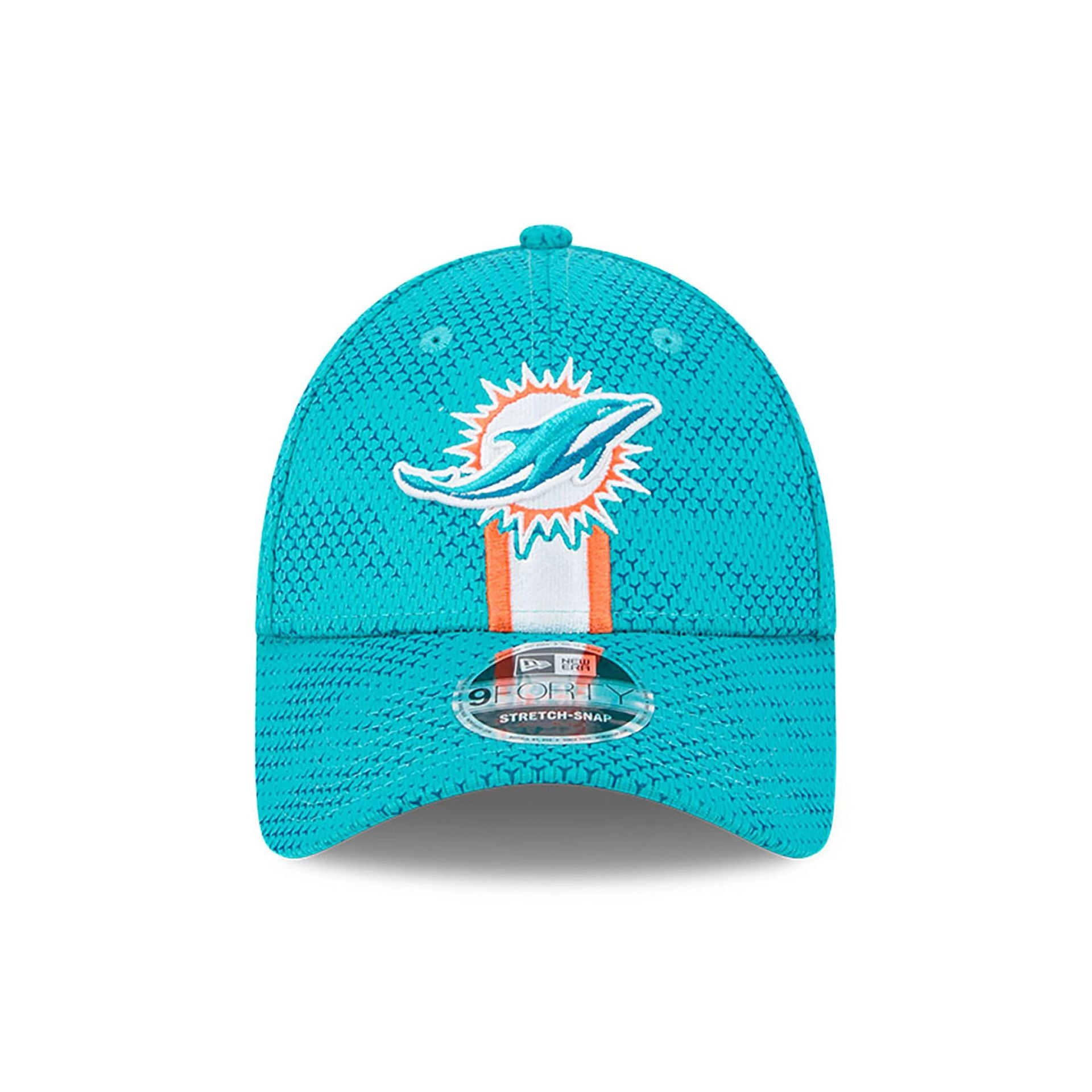 This is a Miami Dolphins NFL Sideline 2024 Turquoise 9FORTY Stretch Snap Cap 2