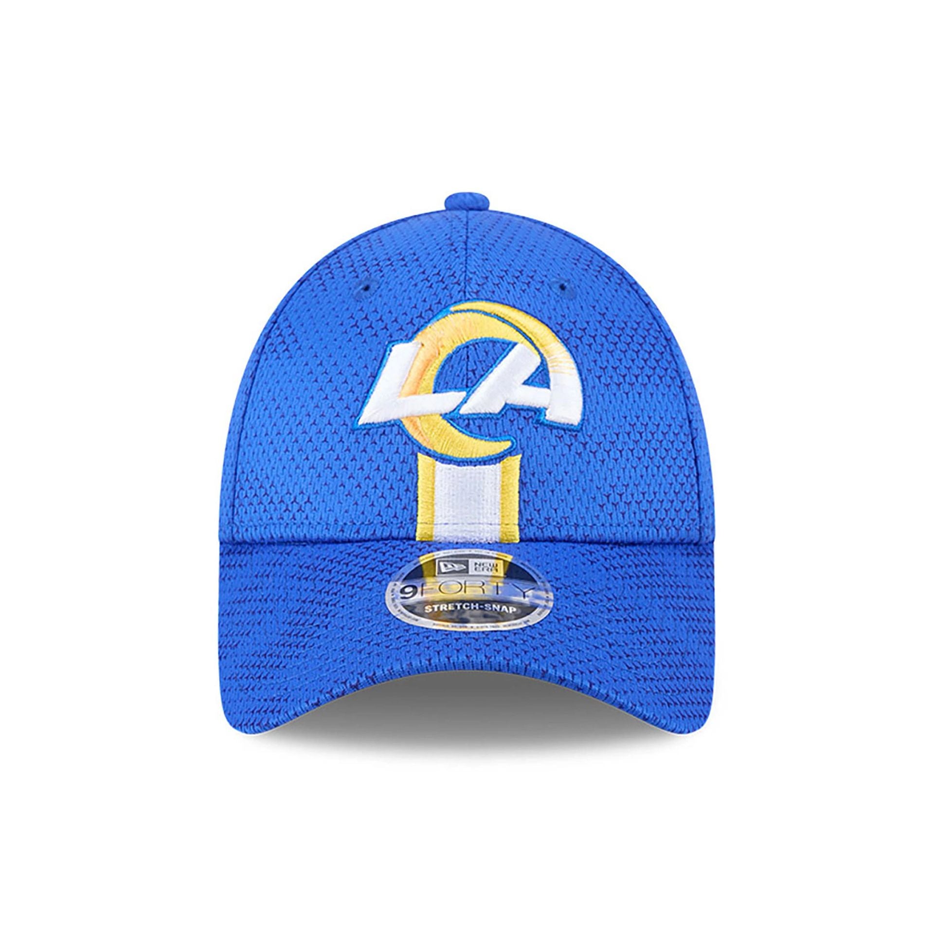 This is a LA Rams NFL Sideline 2024 Bright Blue 9FORTY Stretch Snap Cap 2