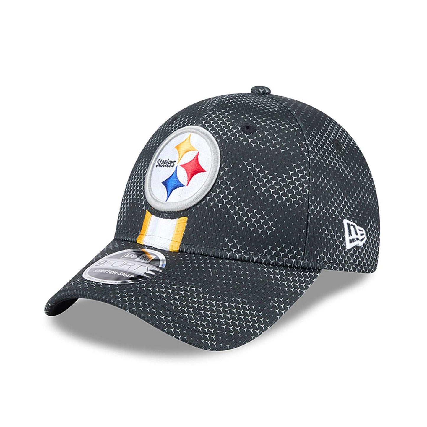 This is a Pittsburgh Steelers NFL Sideline 2024 Black 9FORTY Stretch Snap Cap 3