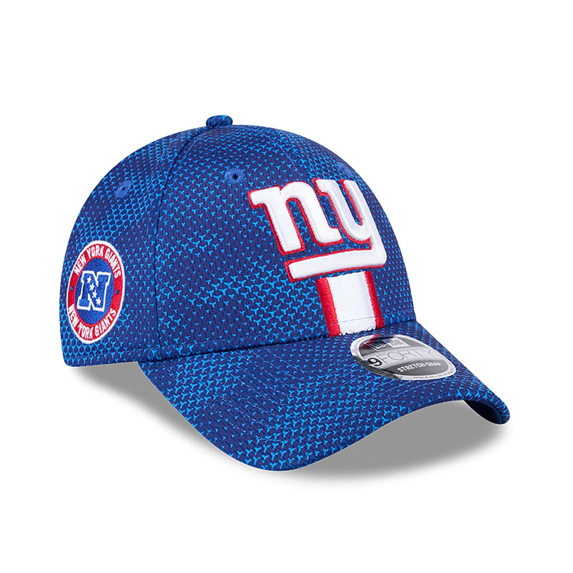 This is a New York Giants NFL Sideline 2024 Blue 9FORTY Stretch Snap Cap 1