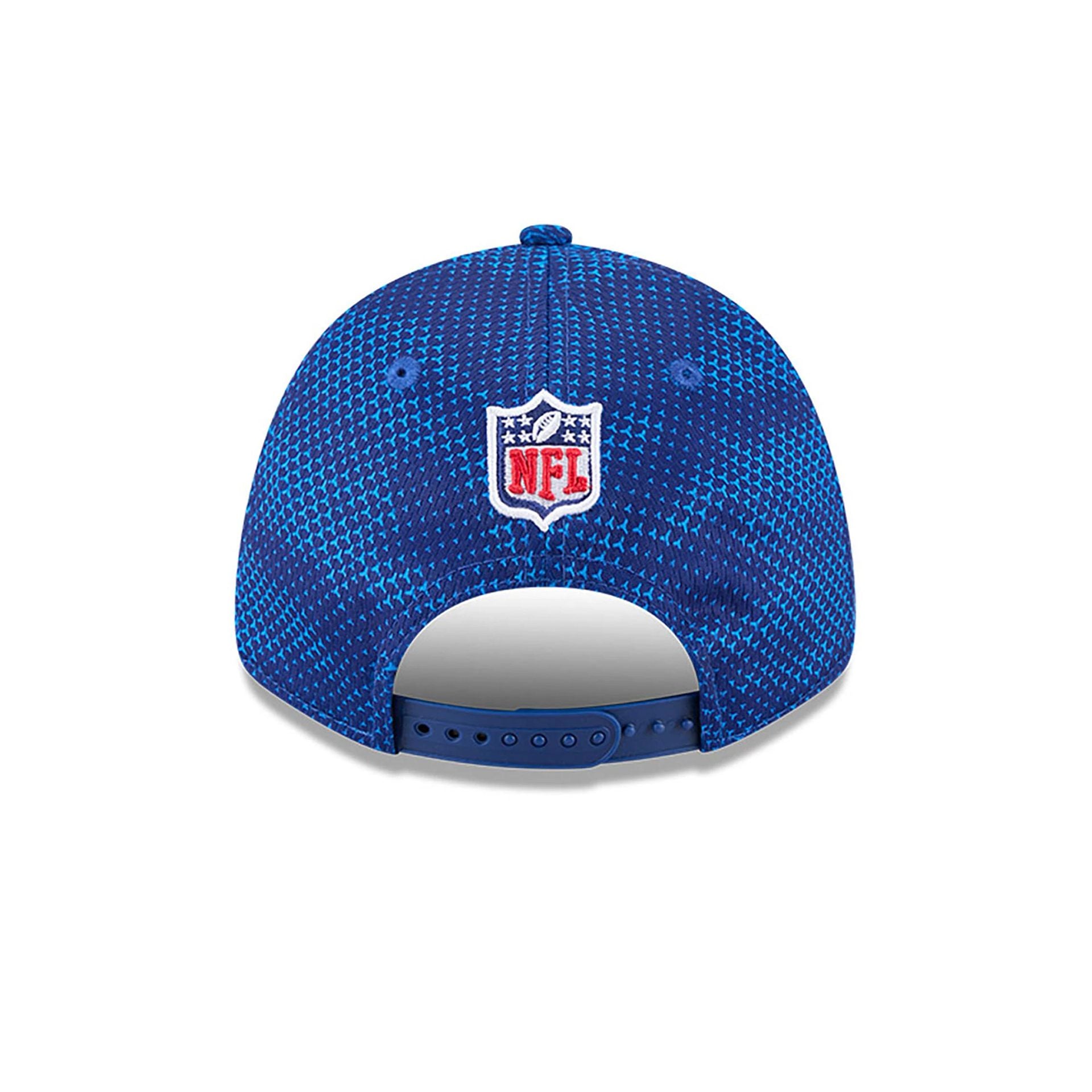 This is a New York Giants NFL Sideline 2024 Blue 9FORTY Stretch Snap Cap 5