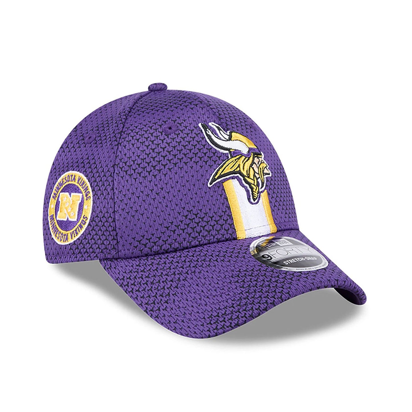 This is a Minnesota Vikings NFL Sideline 2024 Purple 9FORTY Stretch Snap Cap 1