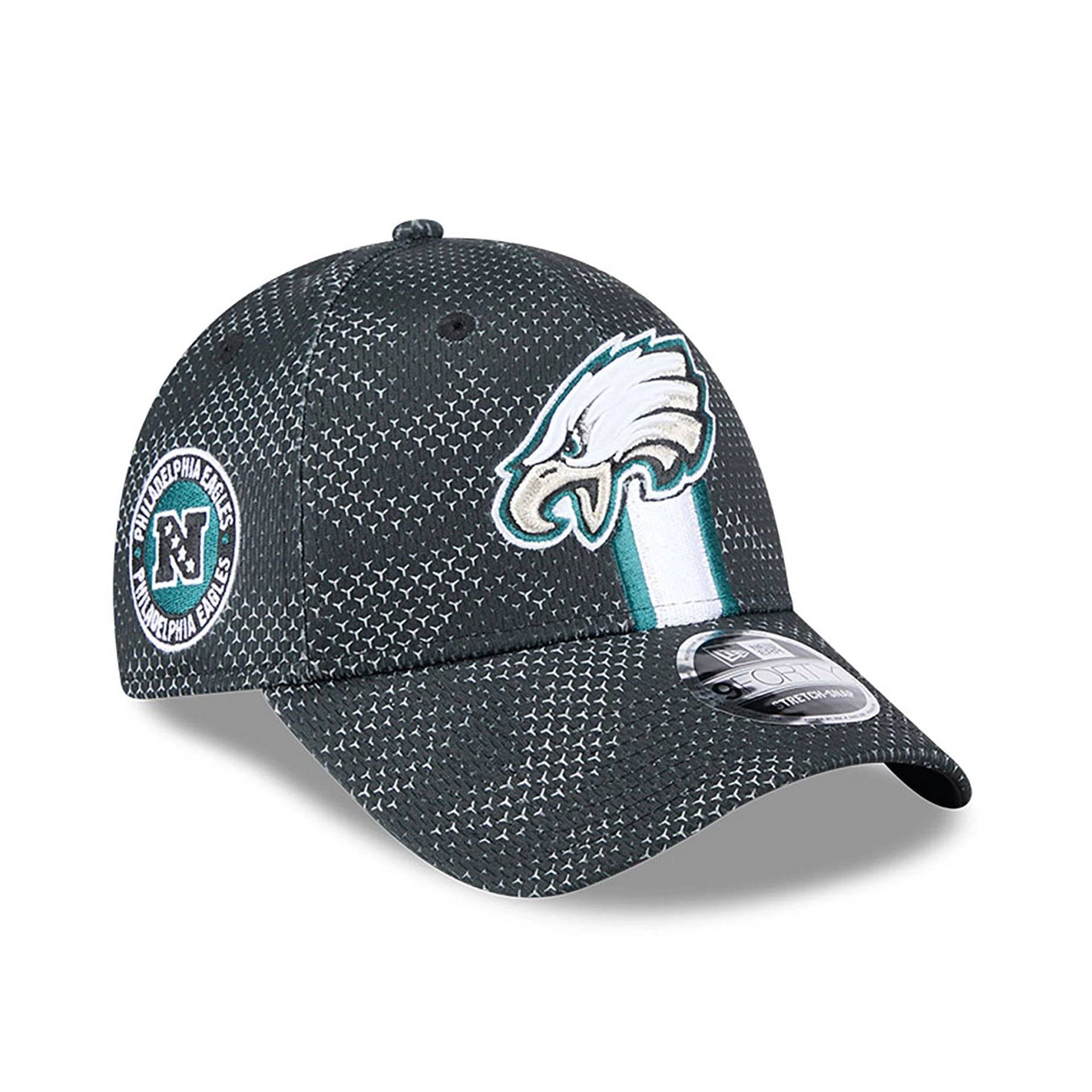 This is a Philadelphia Eagles NFL Sideline 2024 Dark Green 9FORTY Stretch Snap Cap 1